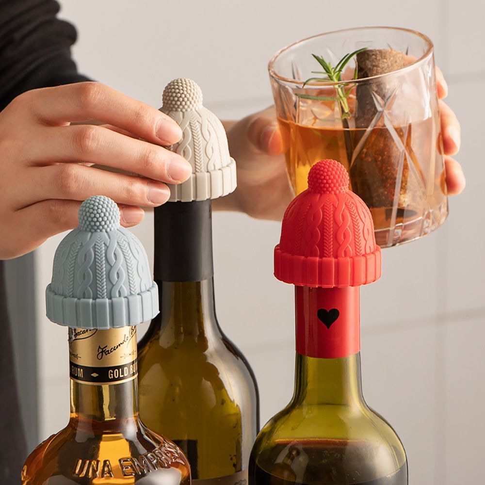 3pcs Silicone Bottle Stopper Beanie Cap Decorative Bottle Plug Cork Replacement For Wine Beverage
