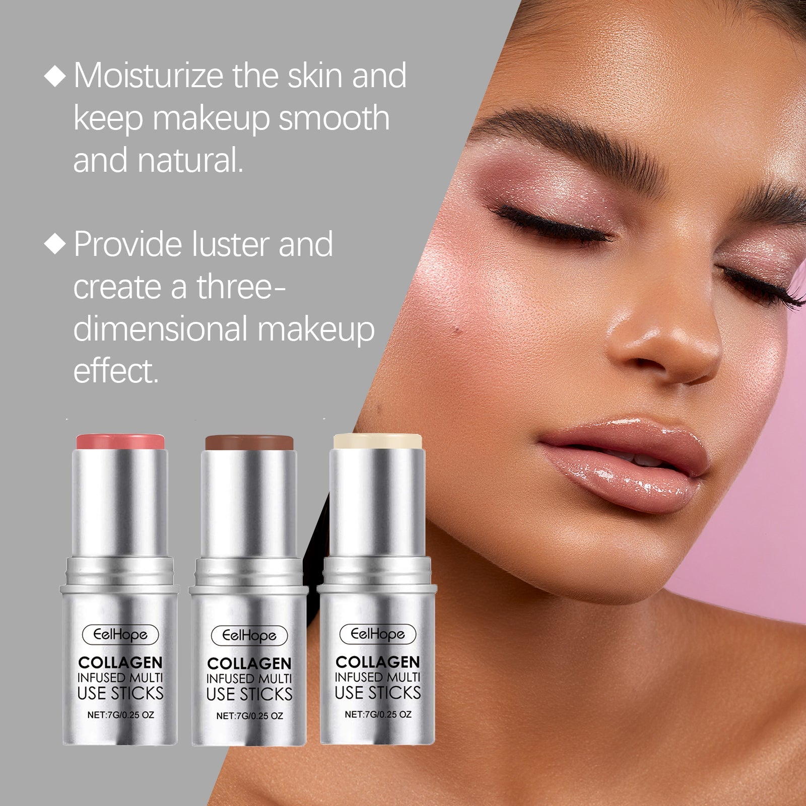 Collagen Makeup Stick, Hydrating Natural Blush, Multi-Color Lip & Cheek Stick ,7g