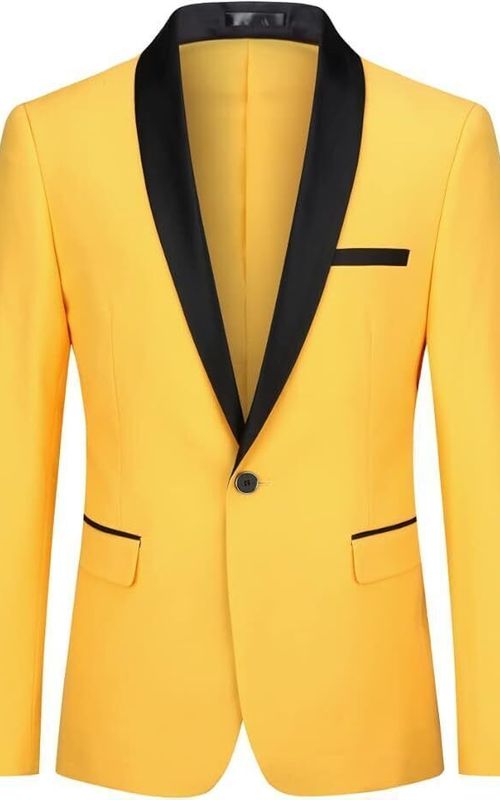Men's 2 Piece Suit Shawl Lapel Tuxedo One Button Solid Slim Fit Blazer Jacket