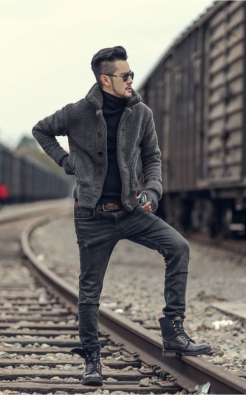 Men Winter Furry Jacket Warm Short Slim Cardigan Casual Thick Coat With Pocket