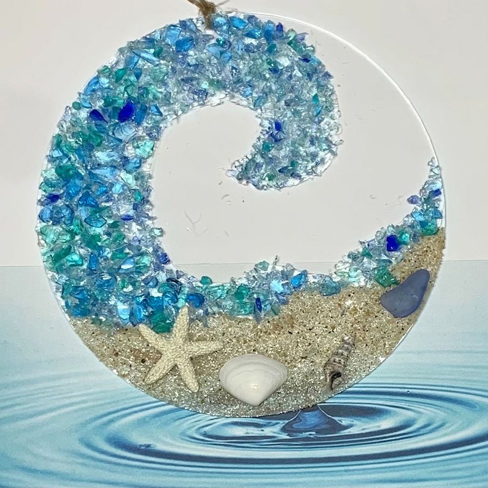Sea Glass Suncatcher Pendant Acrylic Window Decor Beach Ornament For Home Office