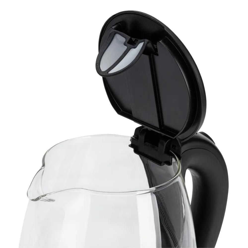 KIWI electric kettle KK-3328, blue illuminated glass, black, 1.7 L
