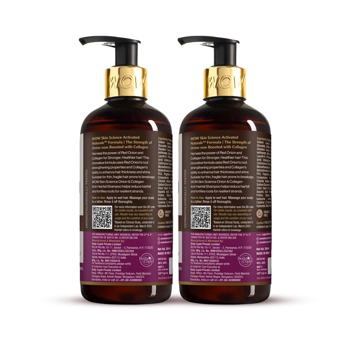 Wow Skin Science Onion Shampoo - 300 Ml (Pack Of 2)