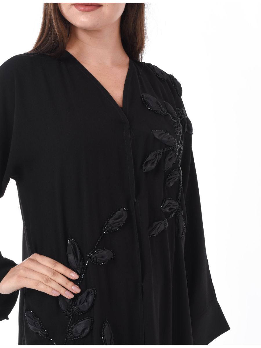 MOiSTREET Black Exotic Abaya with Hand Embroidery and Patchwork