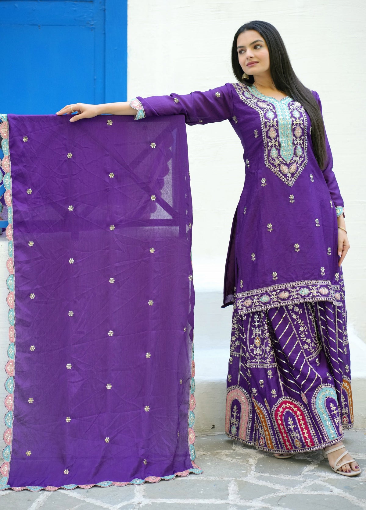 Fab Zone Women's Sequin Embroidered Kurti Suit For Parties