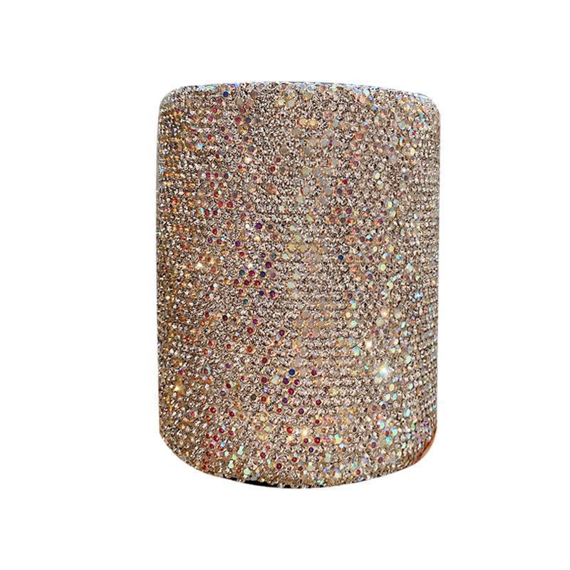 Rhinestone Makeup Brush Holder Pencil Organizer Round Storage Box