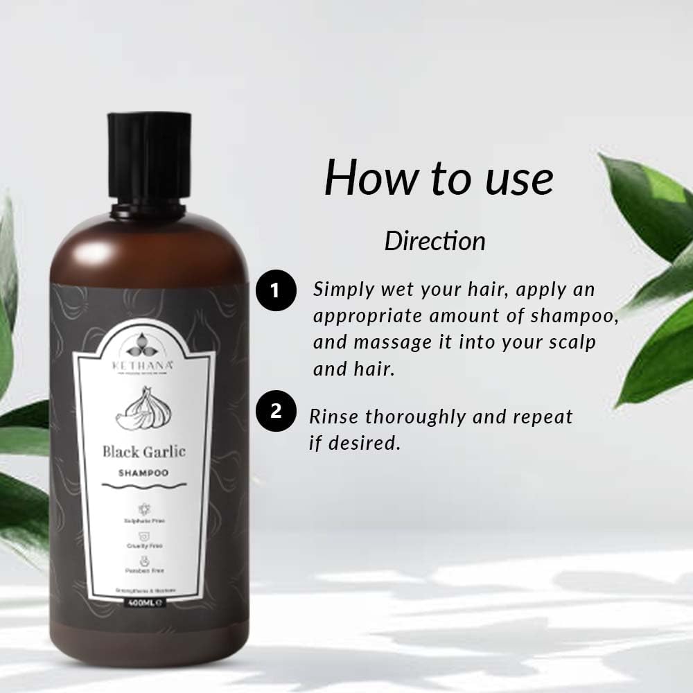 شامبو كيثانا بالثوم الأسود يقوي ويجدد | خالٍ من الكبريتات والبارابين مضادات الأكسدة الحجم الصافي 400 مل |