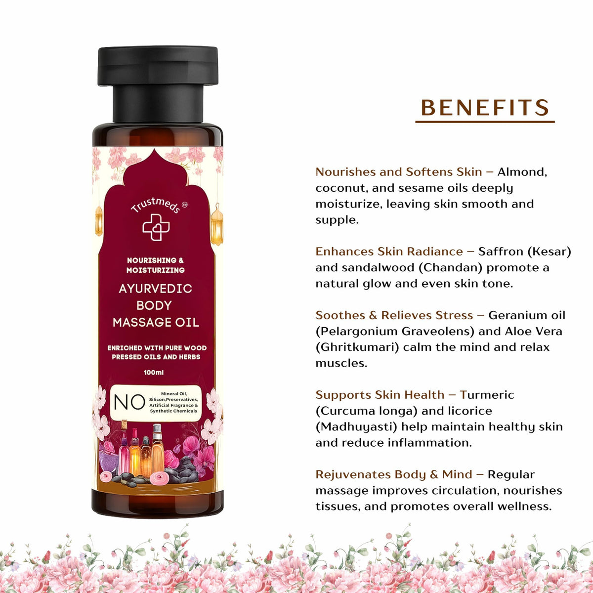 Trustmeds Ayurvedic Body Massage Oil with Saffron & Aloe Vera