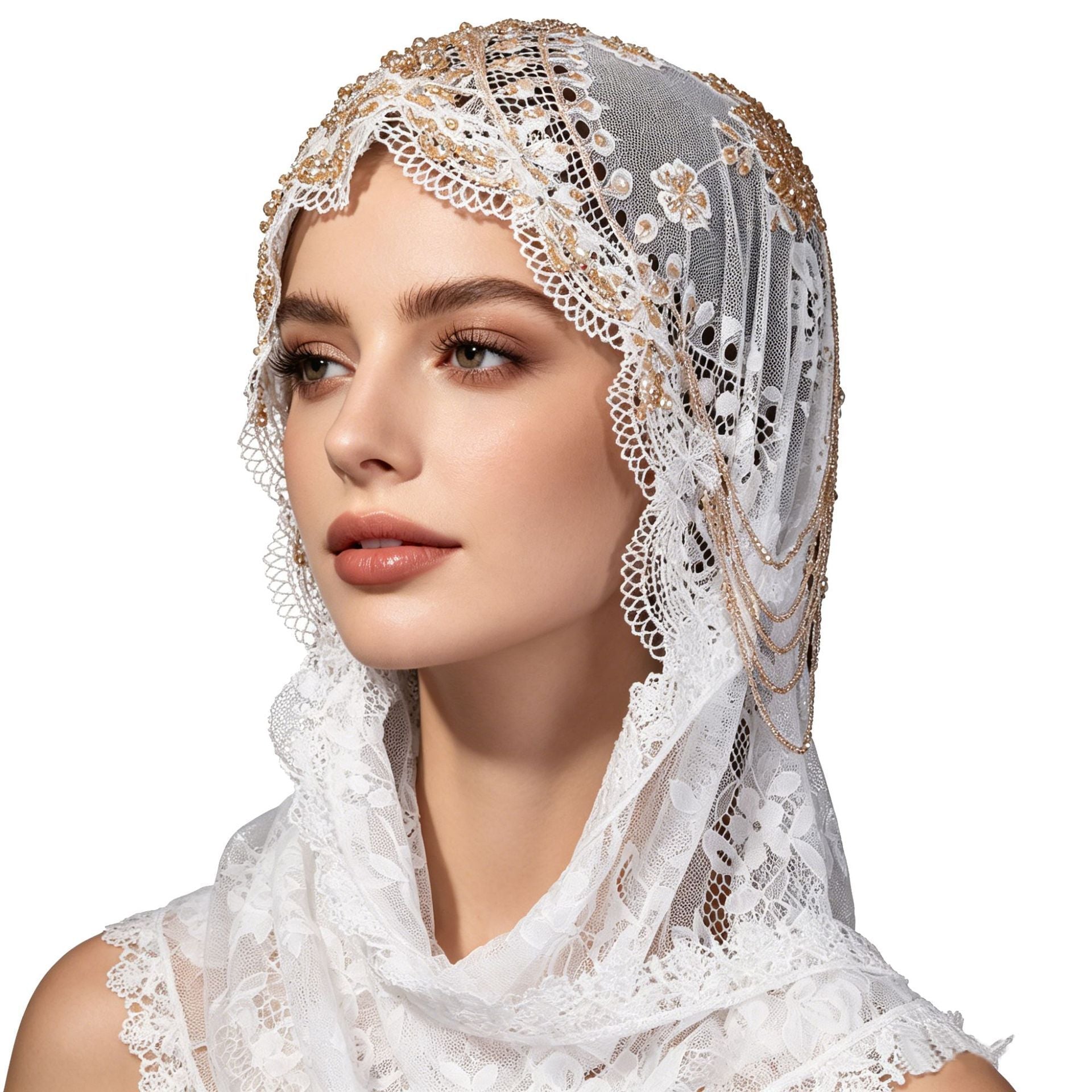 Lace Embroidered Hijab Scarf with Beads for Women