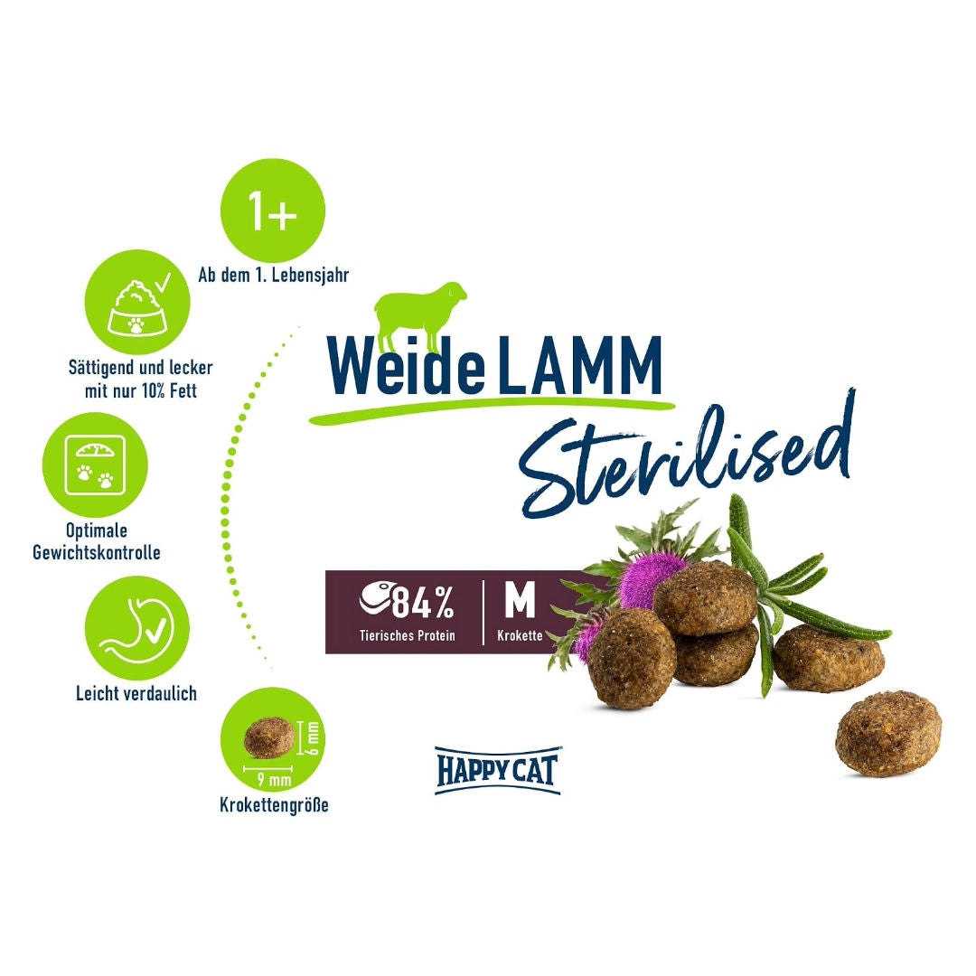 Happy Cat Sterilised Adult Willow Lamb Dry Cat Food For Cats, 1+ Year Old