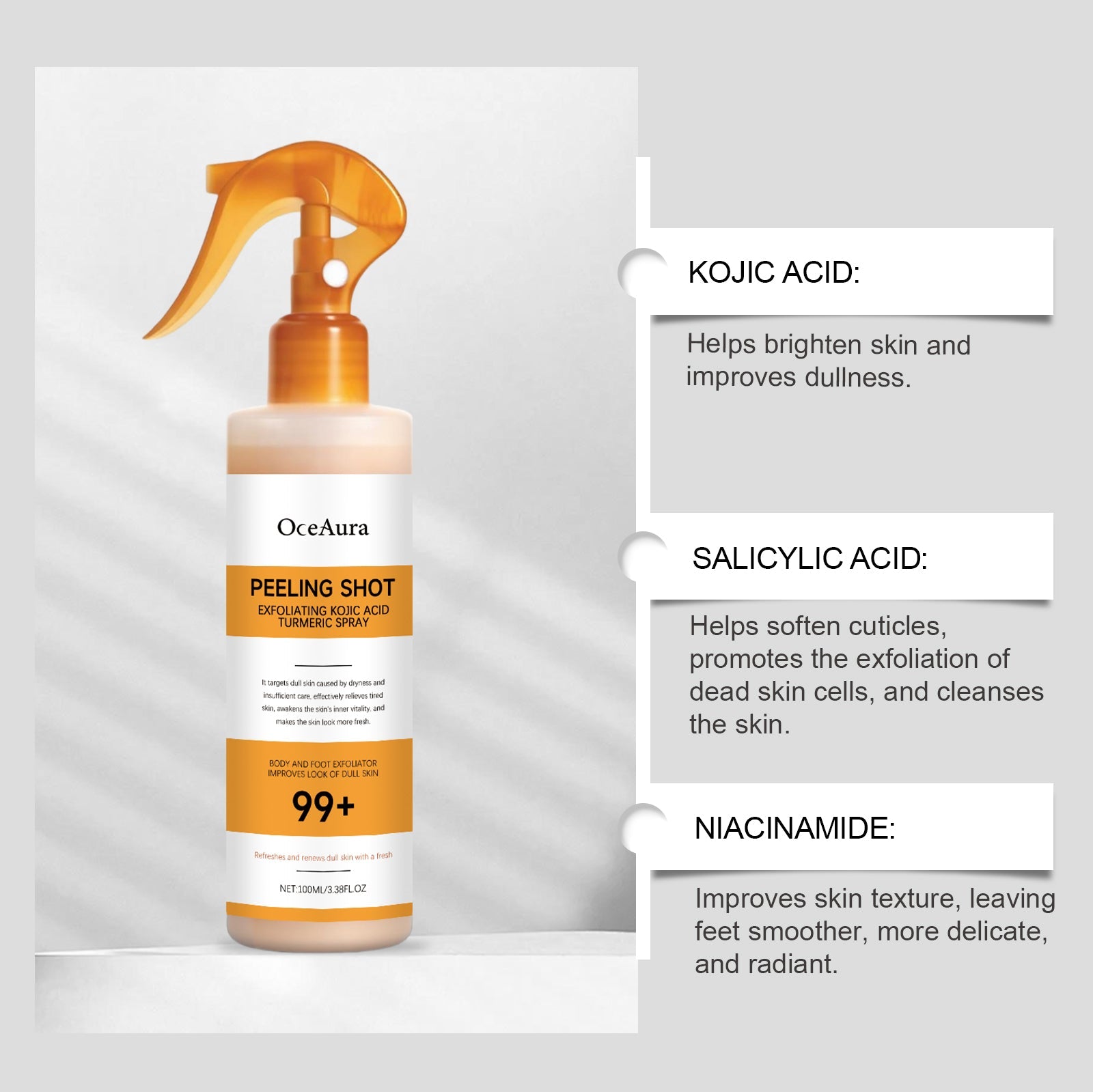 Brightening Body Cleansing Spray with Kojic Acid, Turmeric, Keratin, Moisturizing ,100ml
