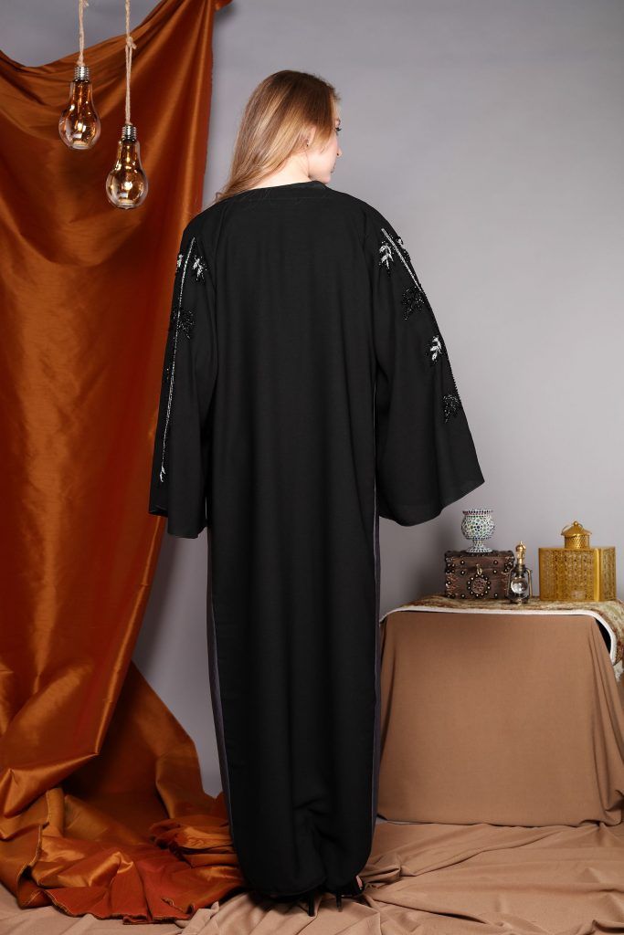 MOiSTREET Black Abaya With Hand Embroidered Sleeves