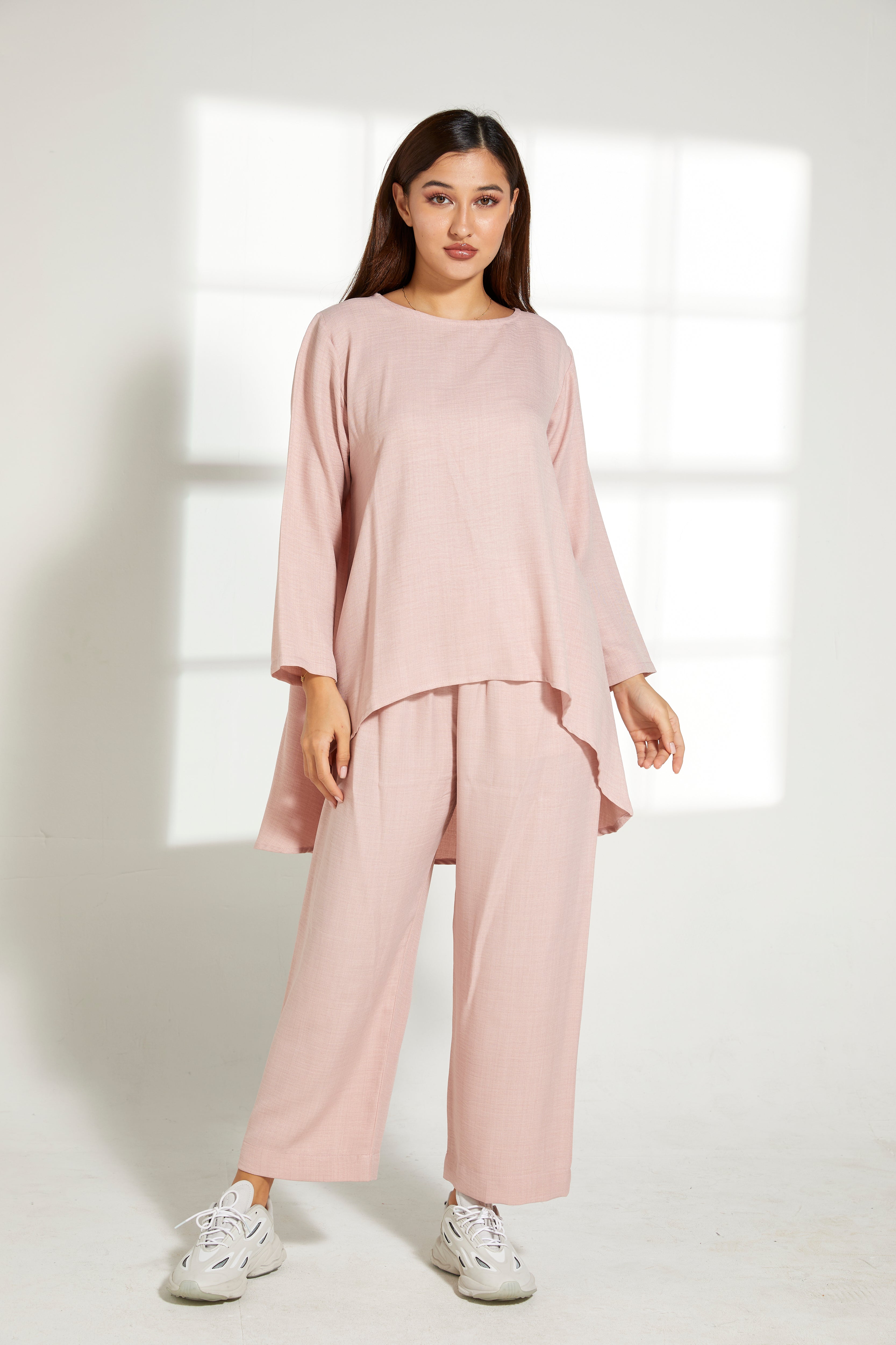 MOiSTREET Nude Pink CEY Mélange Fabric Top And Pants Set