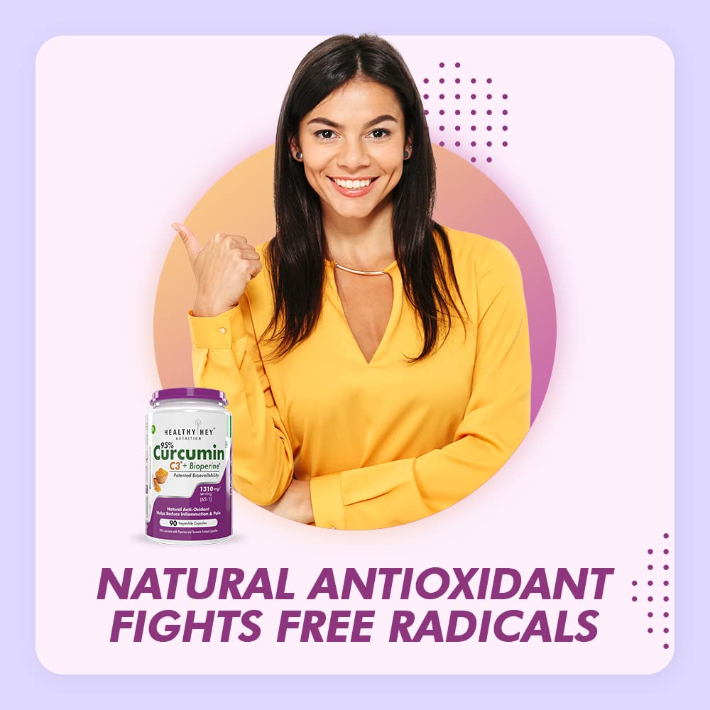 HealthyHeyCurcumin with Bioperine 1310mg (Ultra Pure) | Organic Turmeric, 90 Vegetable Capsules with Piperine