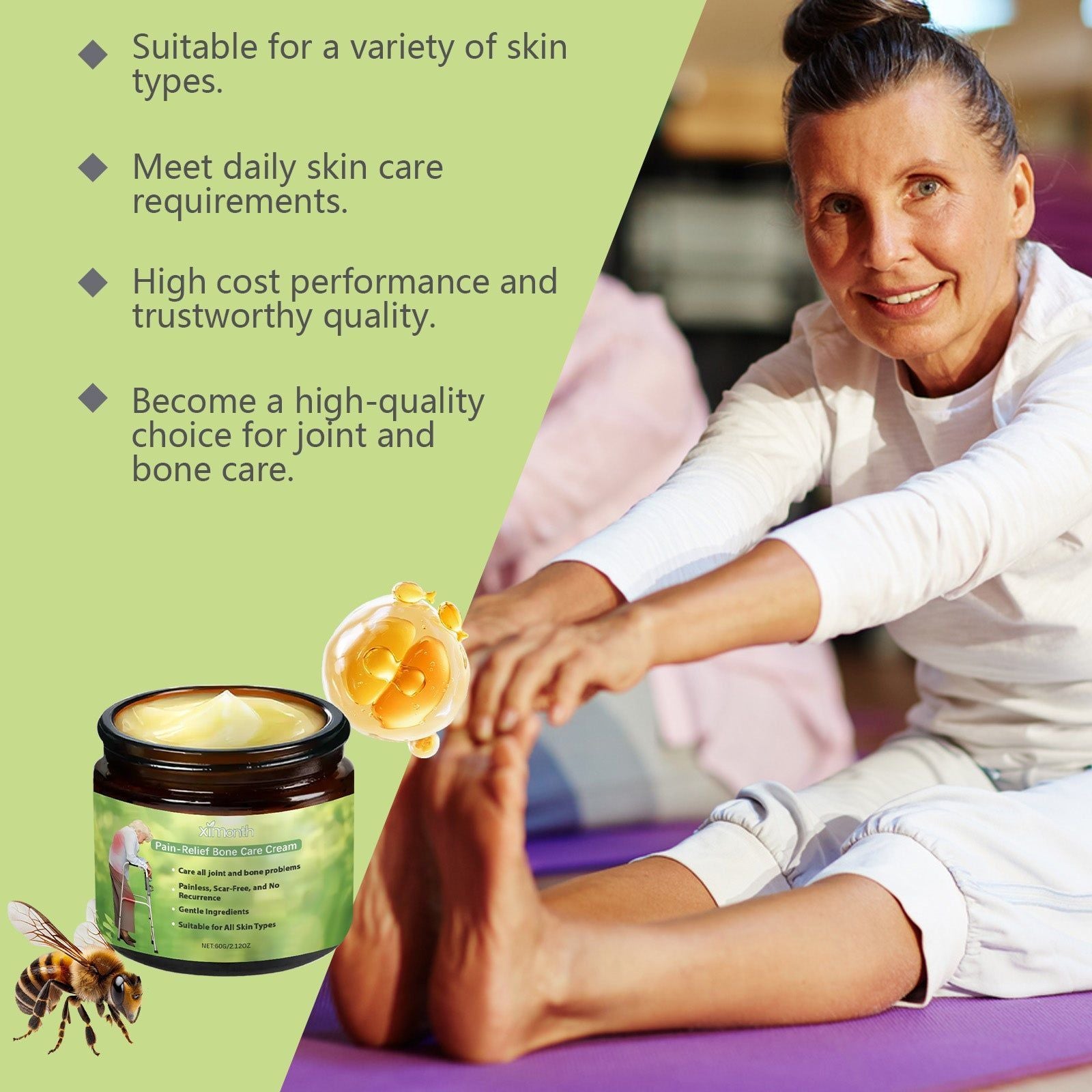 Bee Venom Body Care Cream, Nourishing Skin, Natural Healing, Gentle Massage ,60g