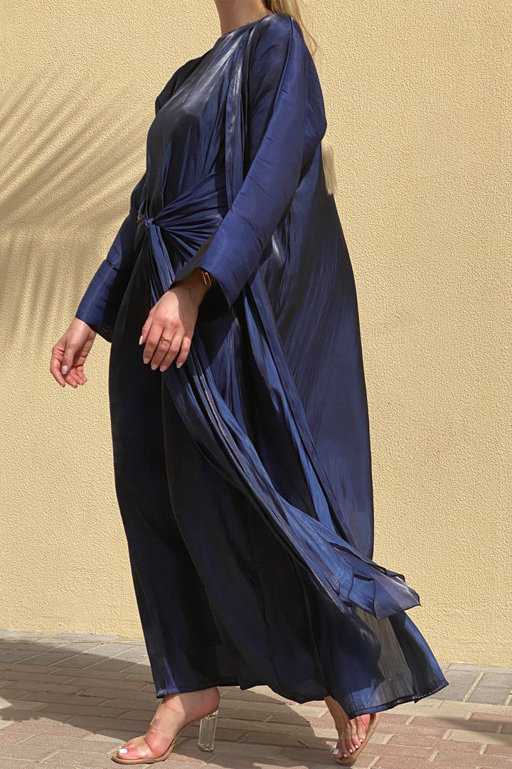 MOiSTREET Rose Organza Navy Abaya Set Comes With 3 Piece