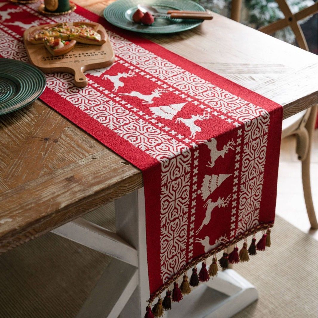 Christmas Table Runner Farmhouse Wedding Kitchen Dining Table Cloth Party Decor