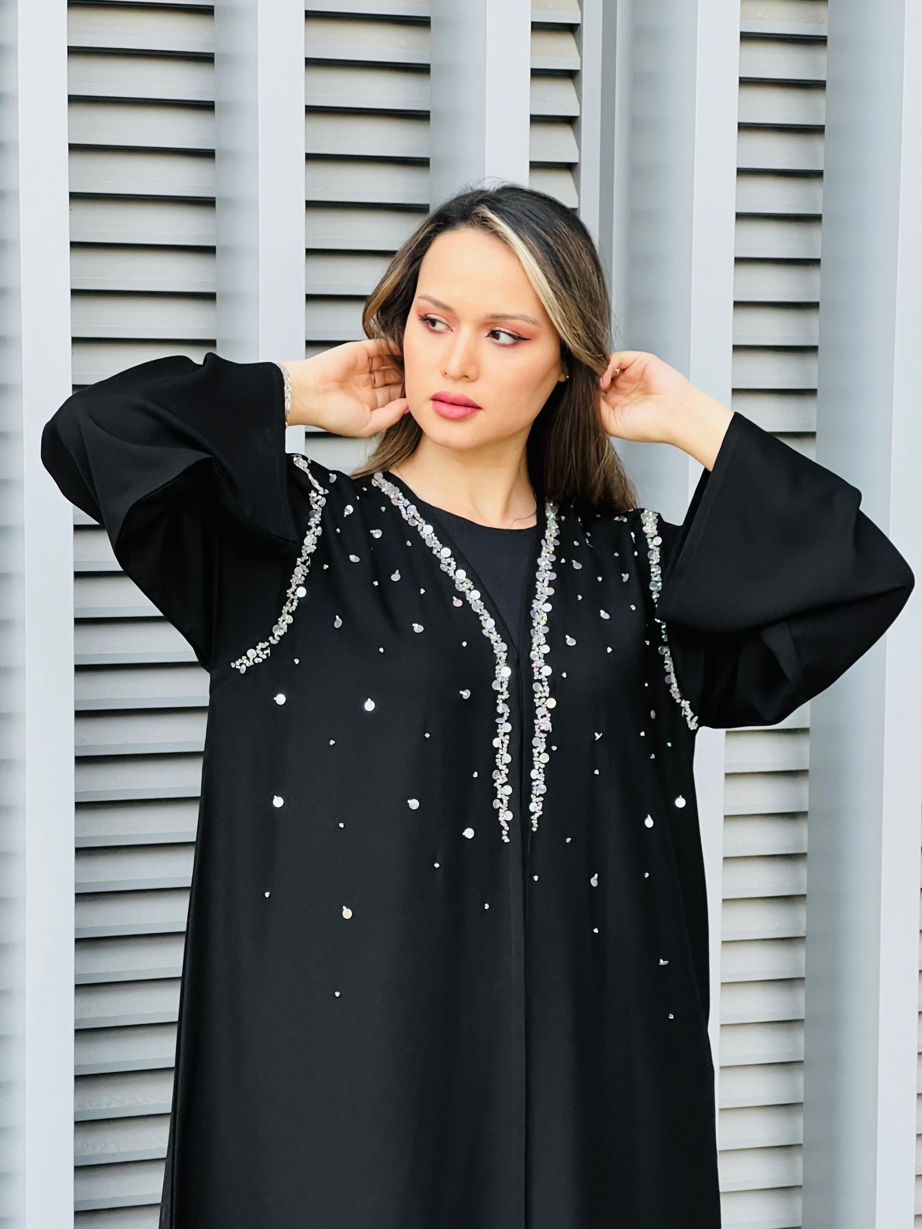 MOiSTREET Black Korean Crepe Embellished Abaya
