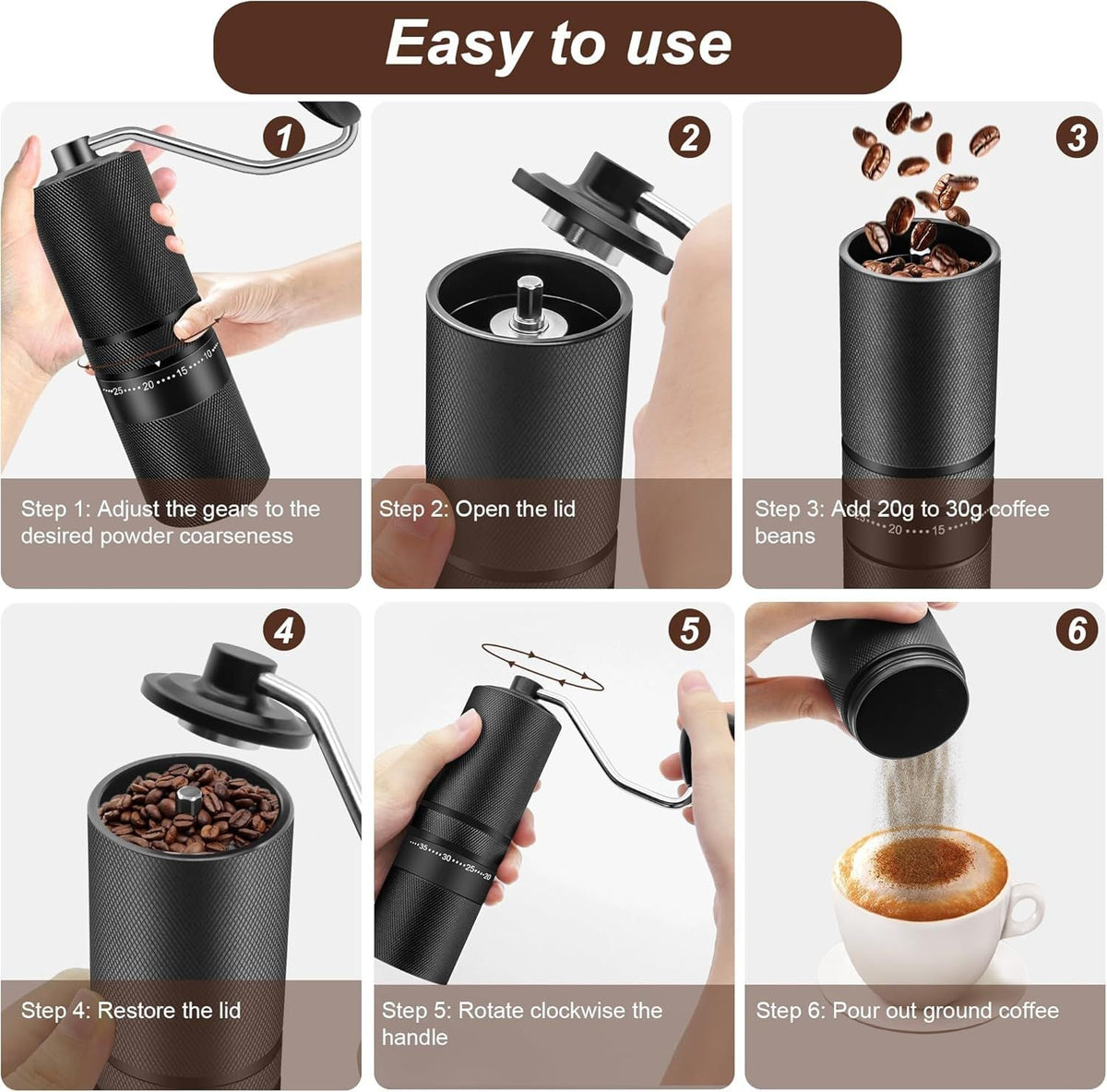 Manual Coffee Grinder Hand Burr Coffee Bean Grinder with Handle Crank