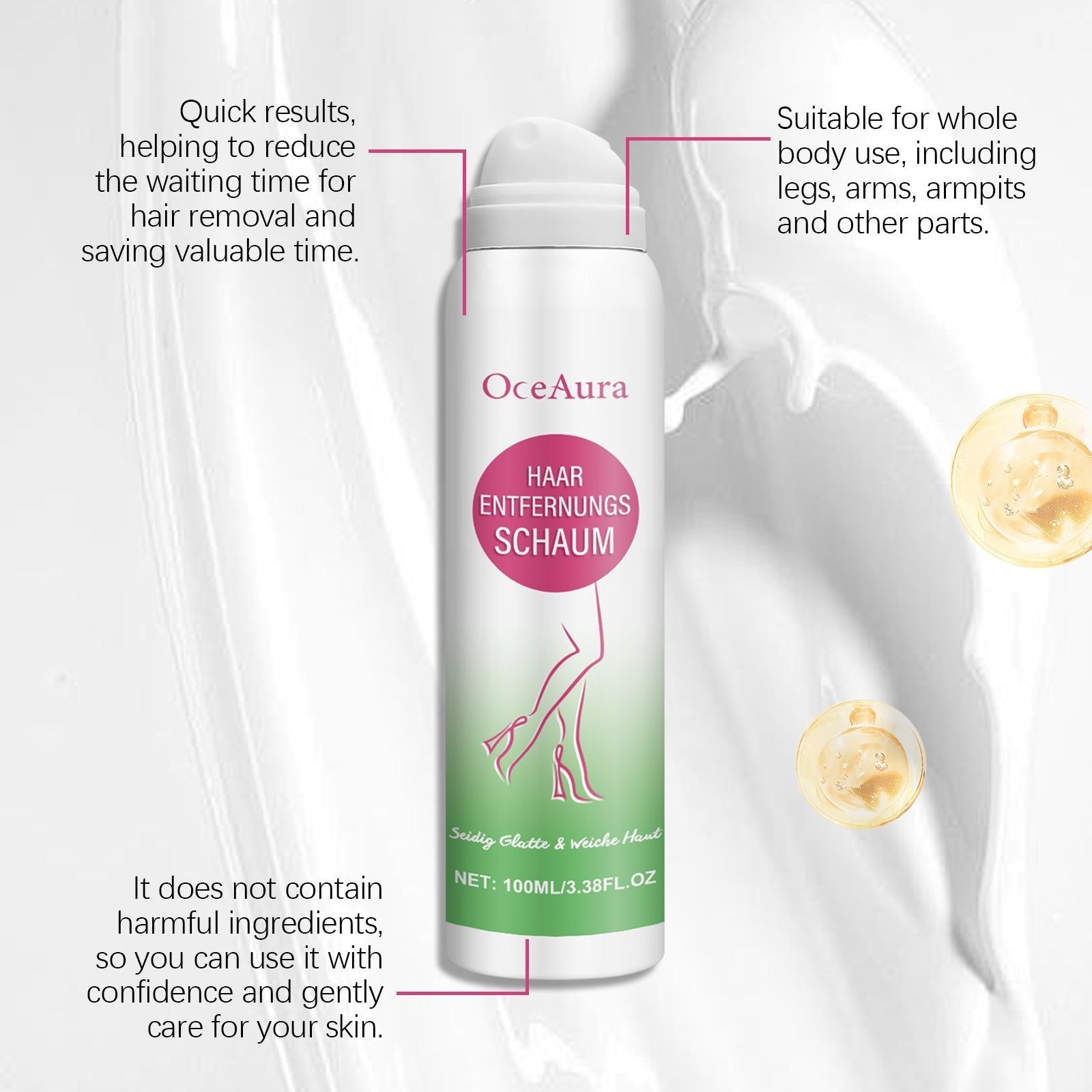 Body Care Hair Removal Spray, Gentle, Non-Irritating, Smooth Skin, Easy Rinse ,100ml/box