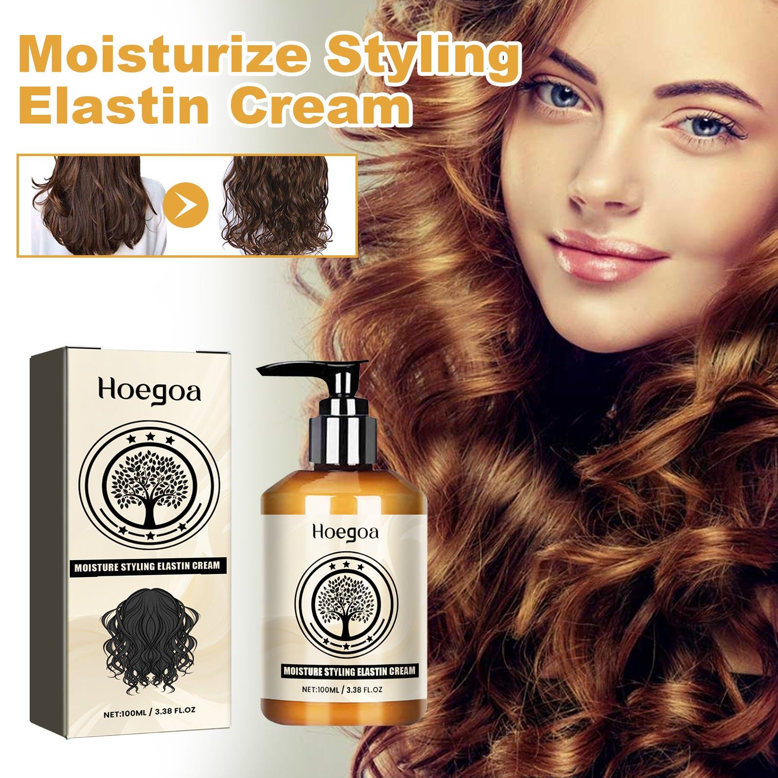 Curly Hair Care Styling Elastin Cream, Moisturizing, Volumizing, Long-Lasting Curl Hold ,100ml