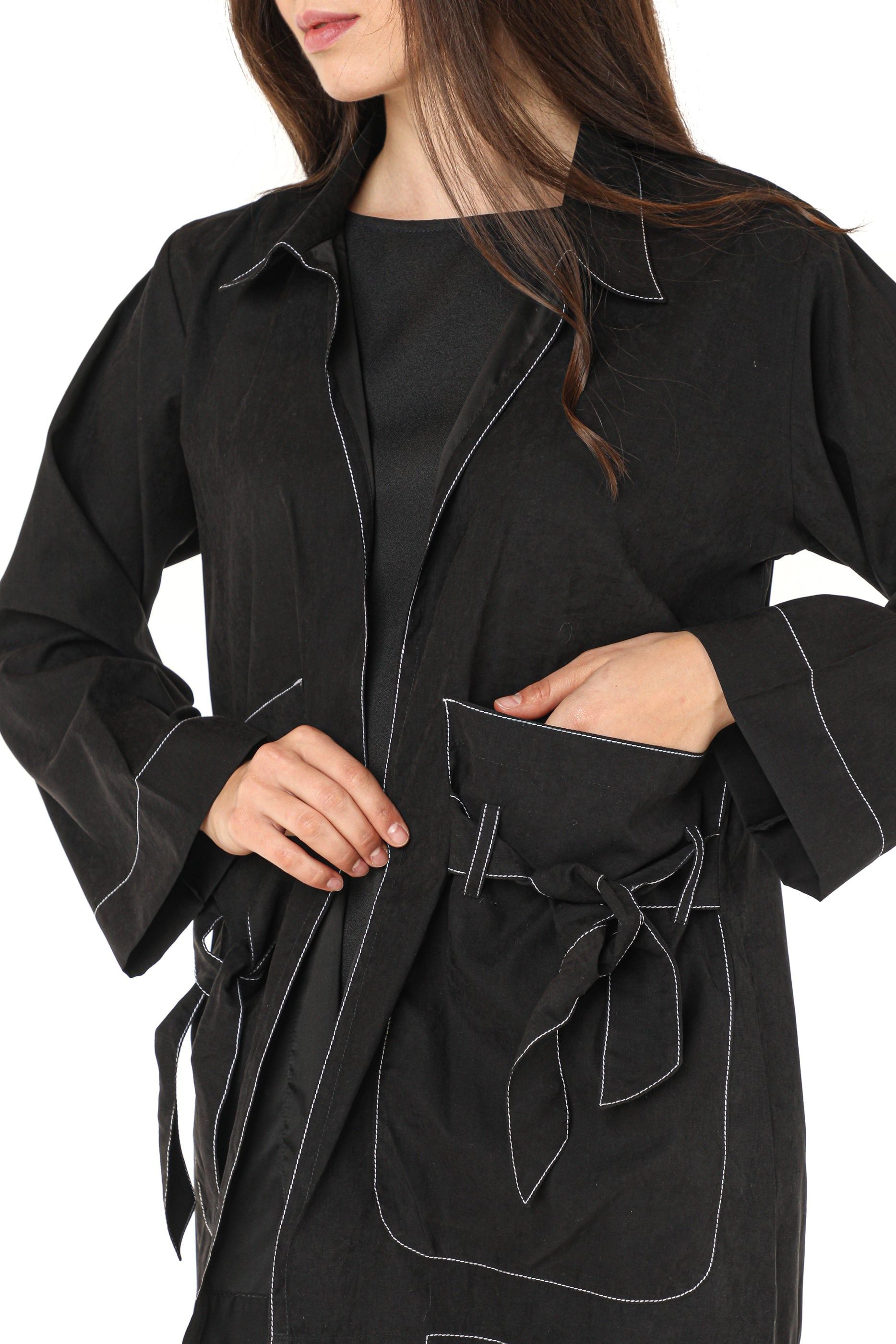 MOiSTREET Black Shamua Jacket and Pants with Crepe Fabric Top
