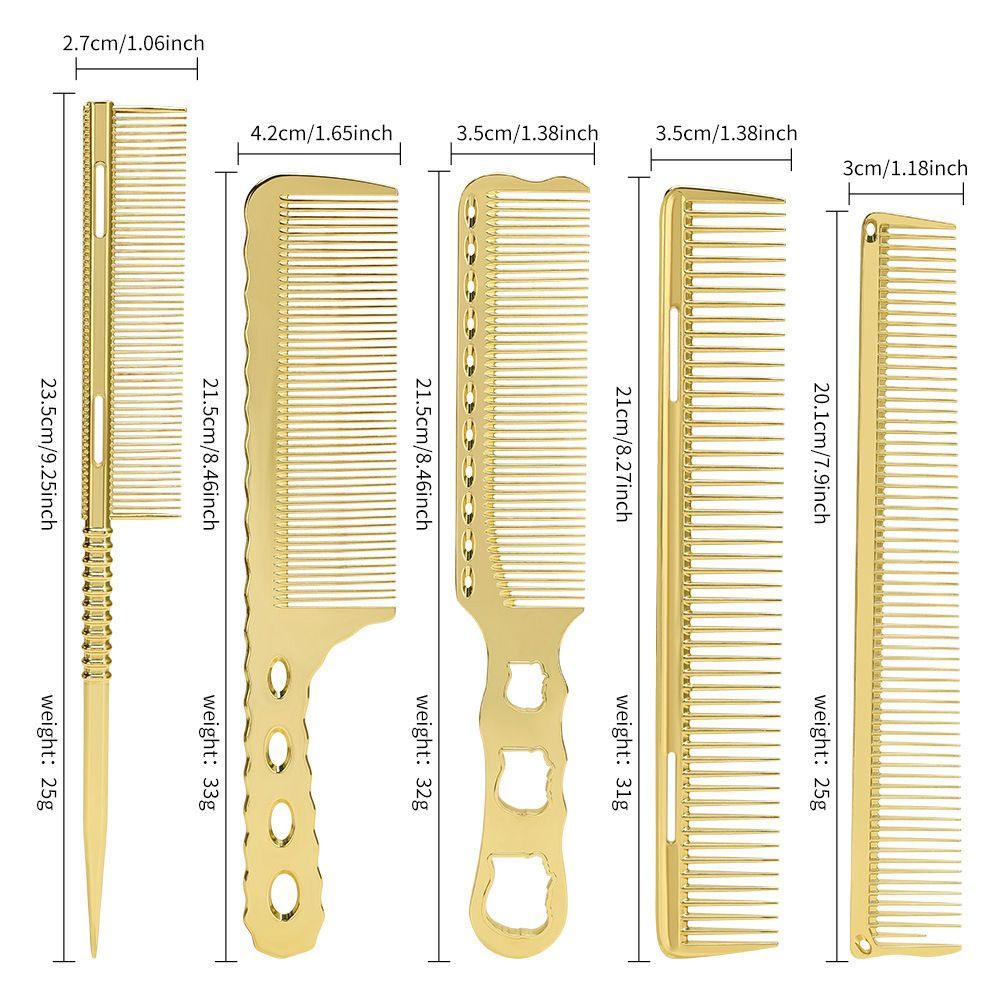 5Pcs Gold Aluminum Hair Comb Set Heat Resistant
