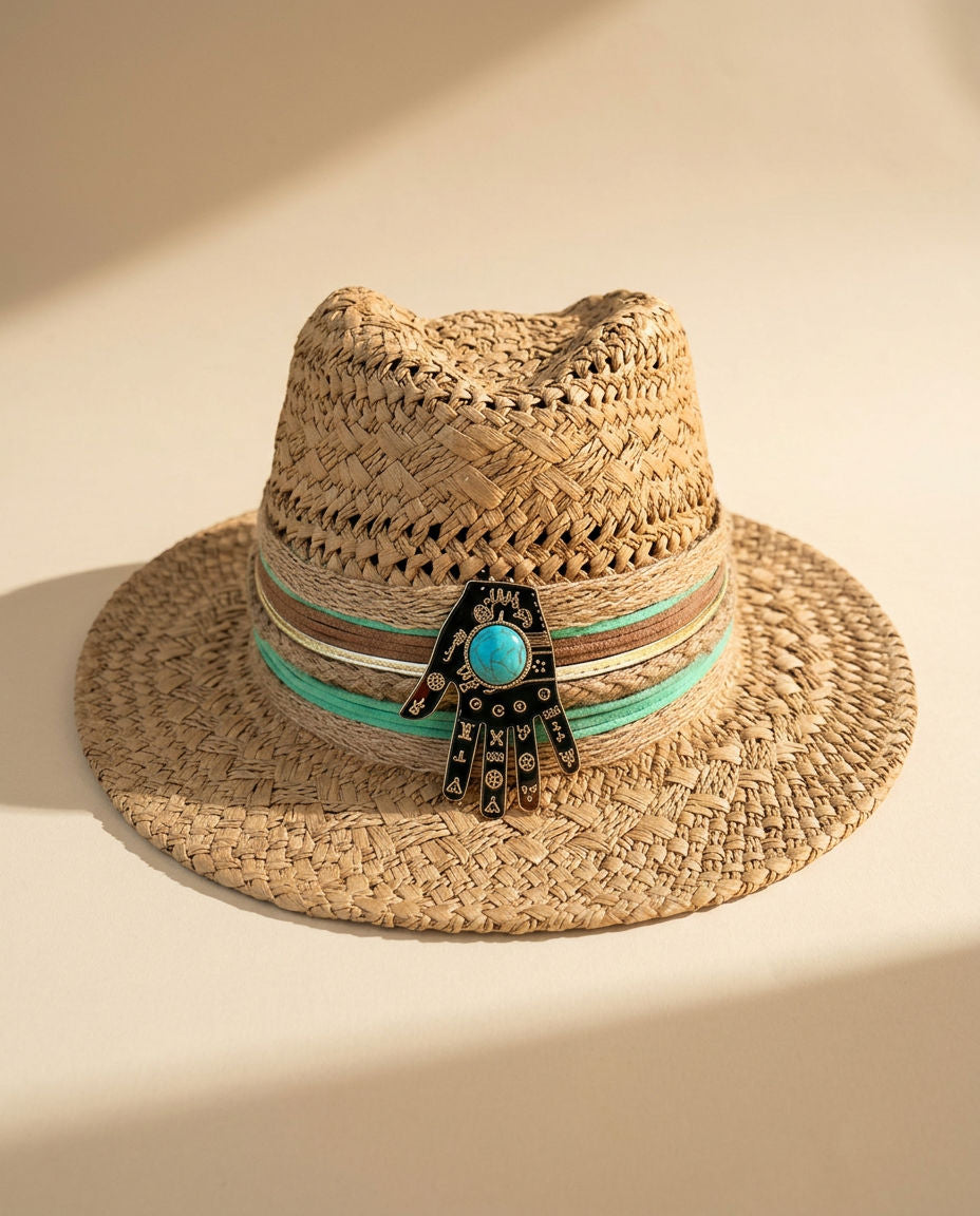 By Rita Raphael Camel Hamsa Straw Hat