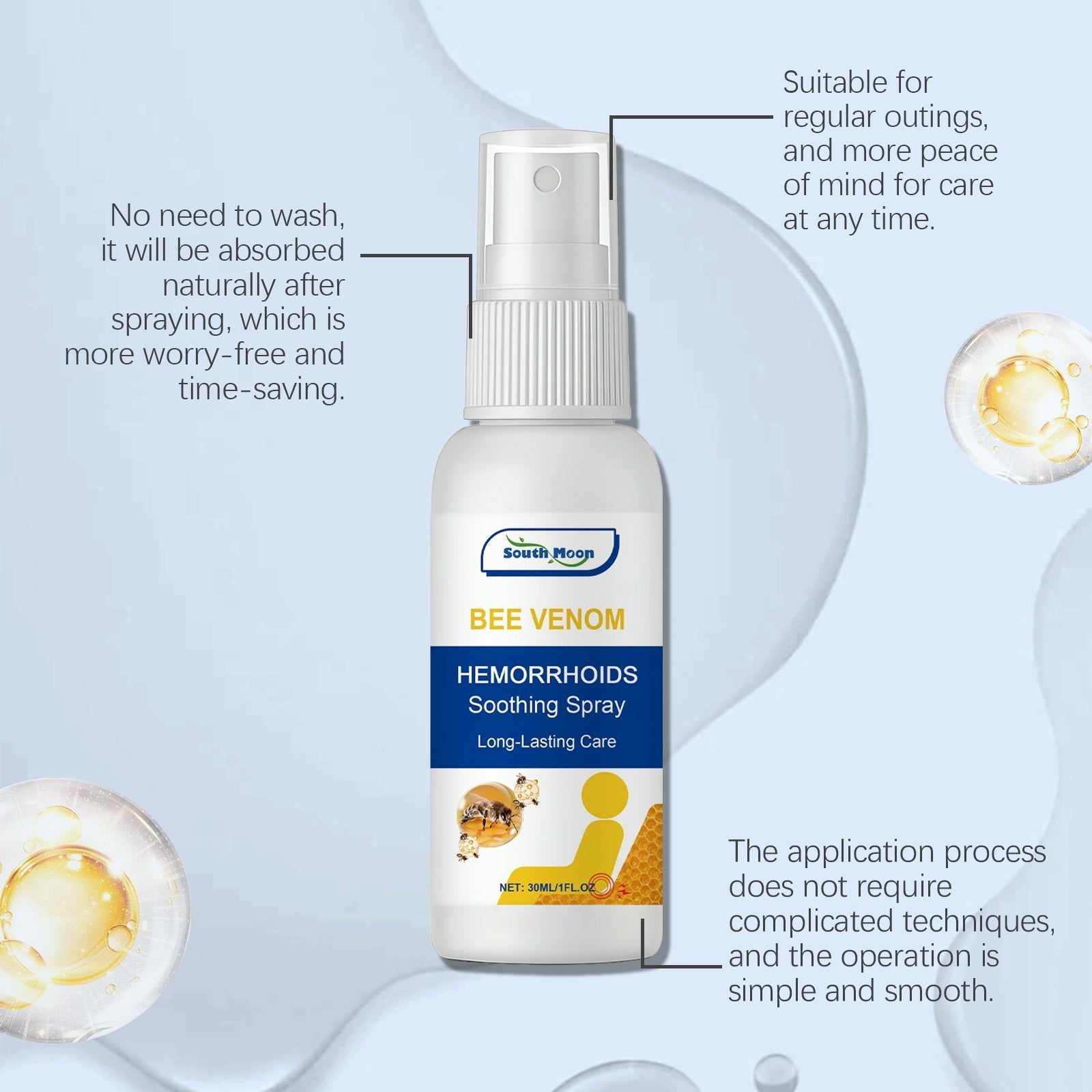 Bee Venom Body Care Spray, Gentle Hemorrhoid Relief, Soothes Irritated Skin ,30ml
