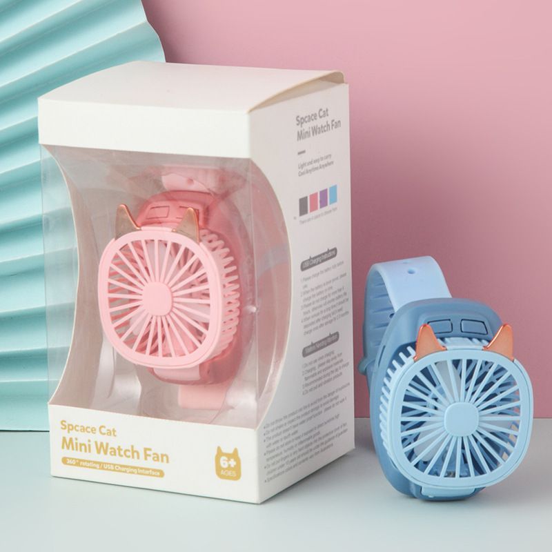 Mini Hand Held Wrist Strap Electric Watch Shaped Fan With Colorful Light