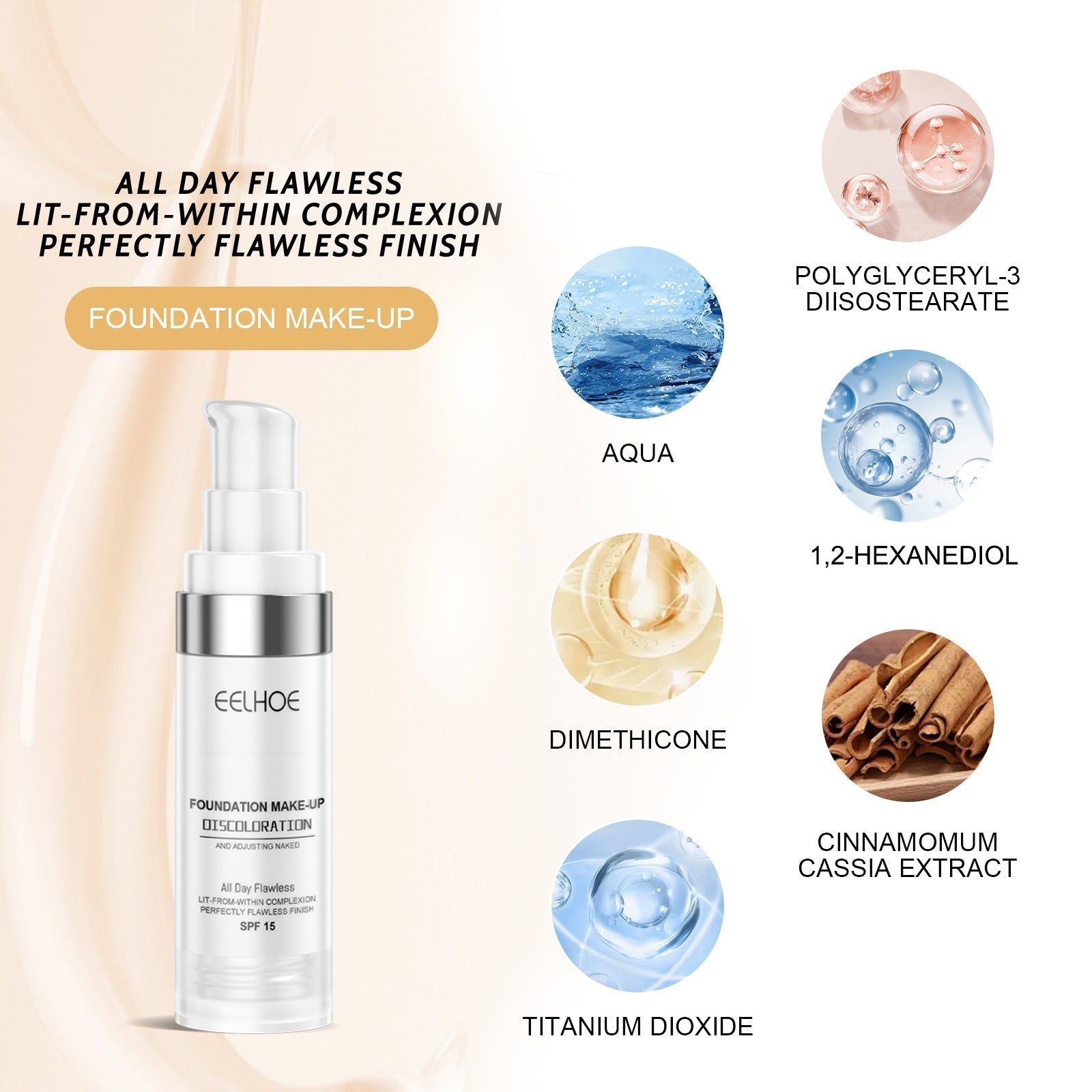 Color Changing Foundation, Long-Lasting Moisturizer, Soft, Brightening, Flawless Skin ,30ml