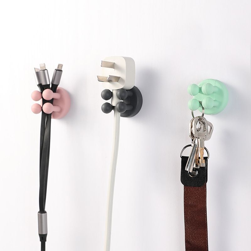 6pcs Silicone Adhesive Hook Utility Stand Plug Cable Holder Key Hook For Bathroom Kitchen