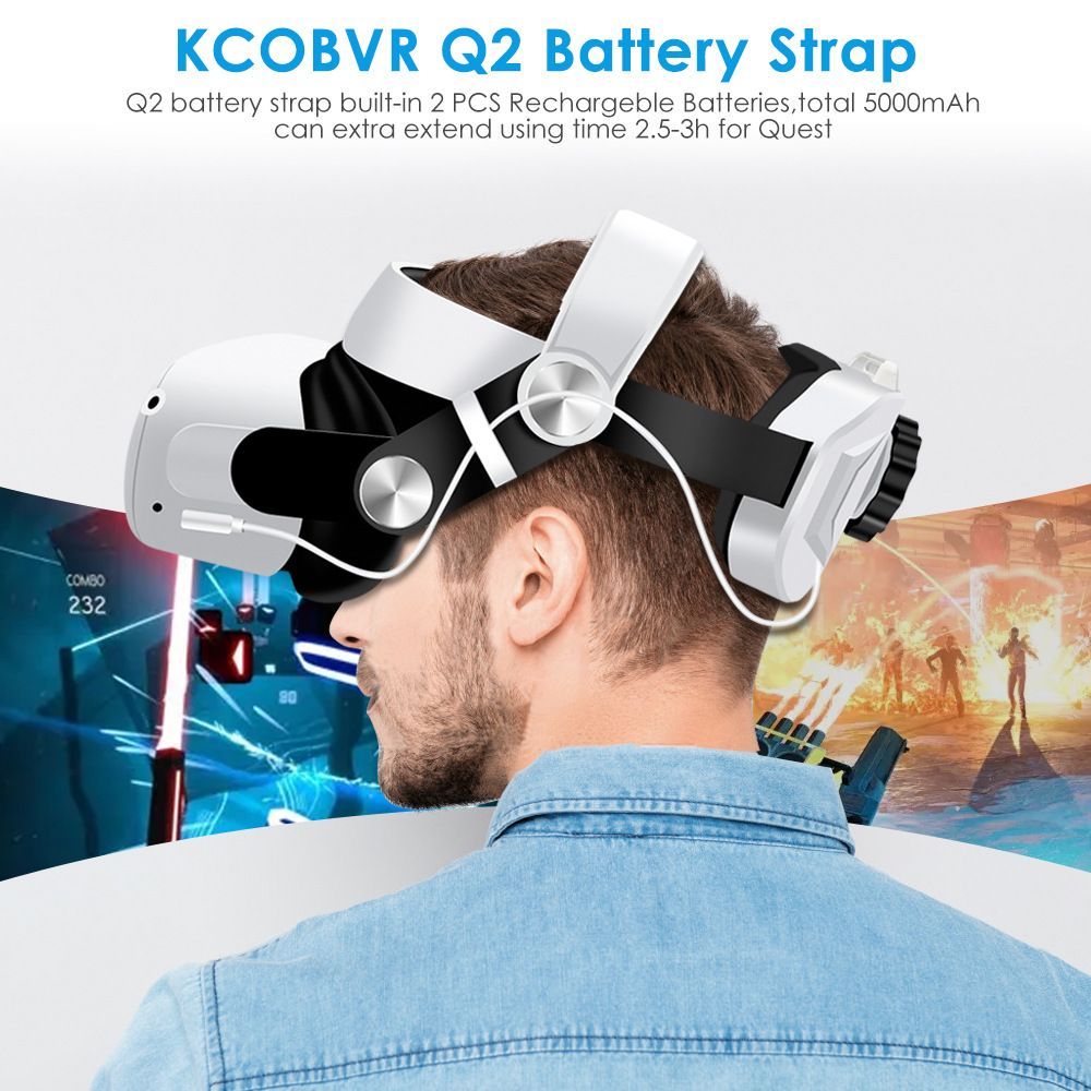 2 in 1 VR Head Strap With Battery Adjustable Head Band For Oculus Quest 2