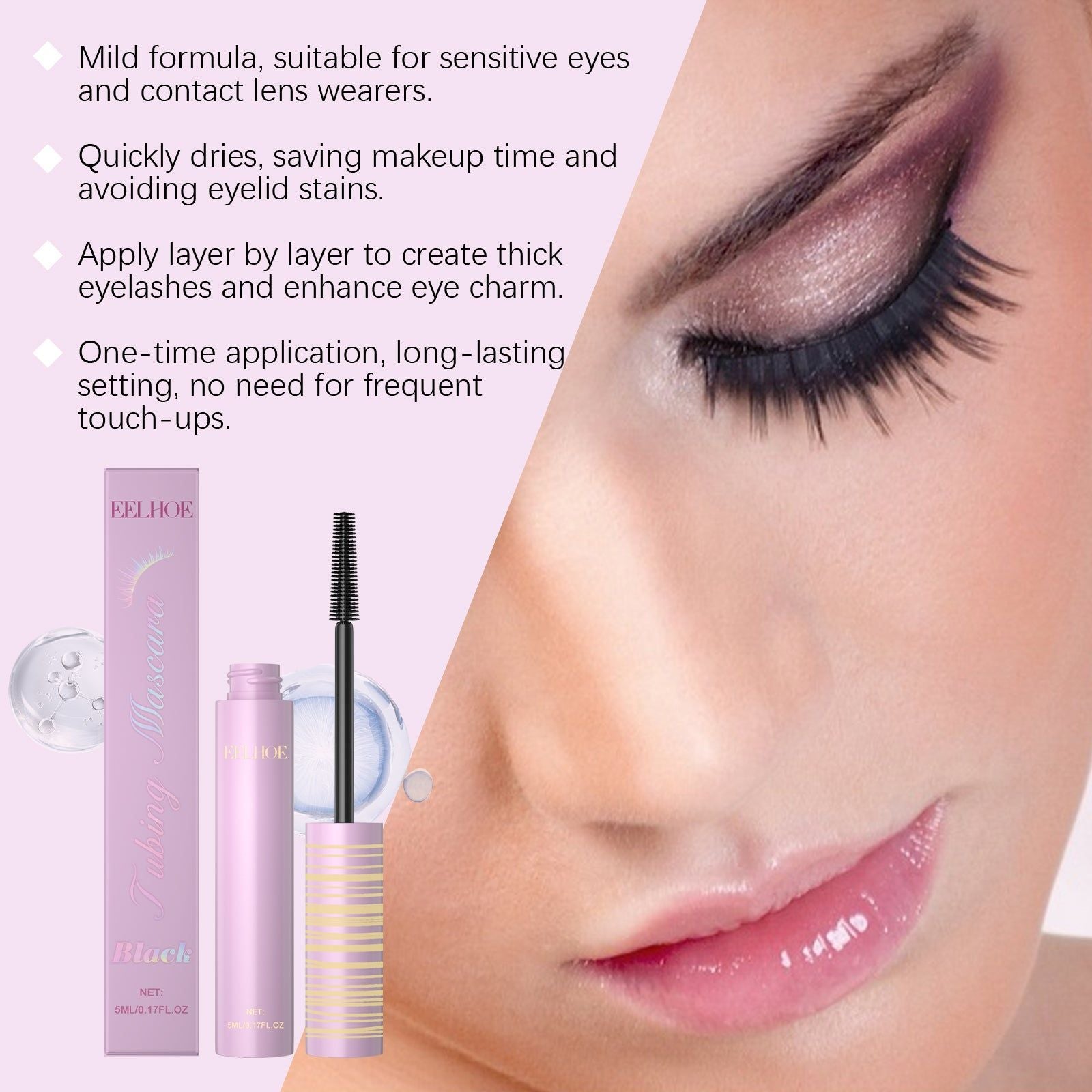 Black Mascara, Natural Eye Makeup, Long-Lasting, Smudge-Proof, Perfect Curl ,5ml