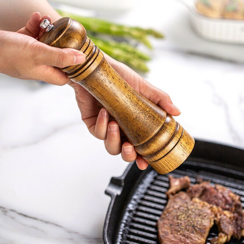 Salt Pepper Grinder Vintage Wooden Oak Spice Mill Blender Stick Kitchen Tool