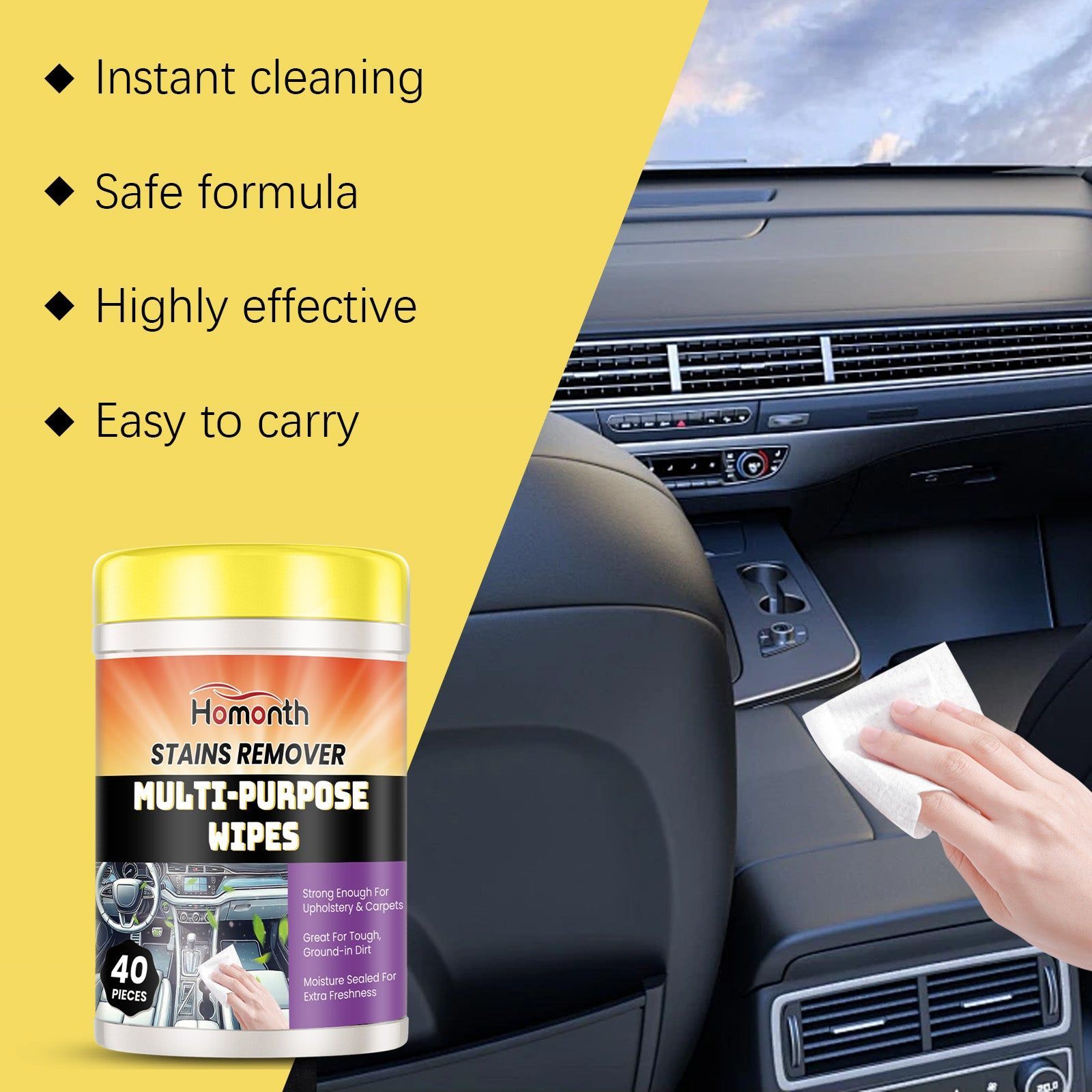 Decontamination Portable Wipes, Car Interior Deep Clean, Stain & Oil Remover ,40pieces