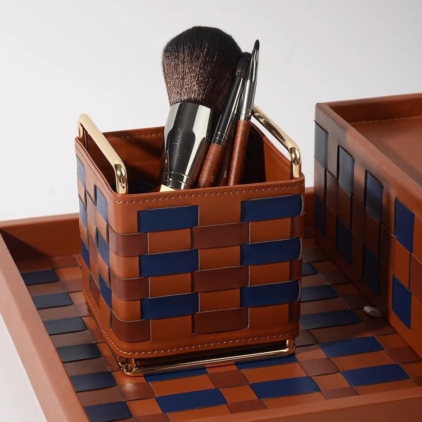 PU Leather Storage Basket Decorative Home Desktop Organizer for Bathroom Bedroom