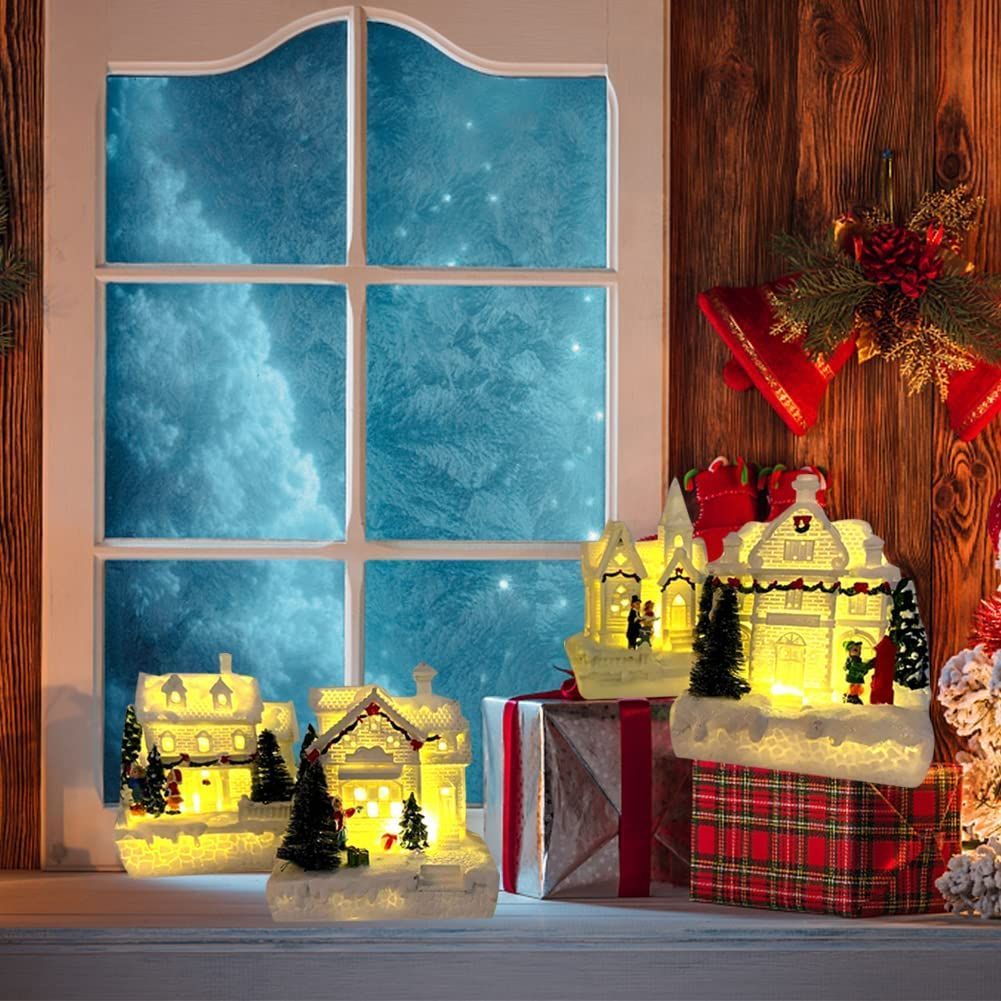 Glowing Little House Decoration Christmas Ornament Resin Snow House Gift