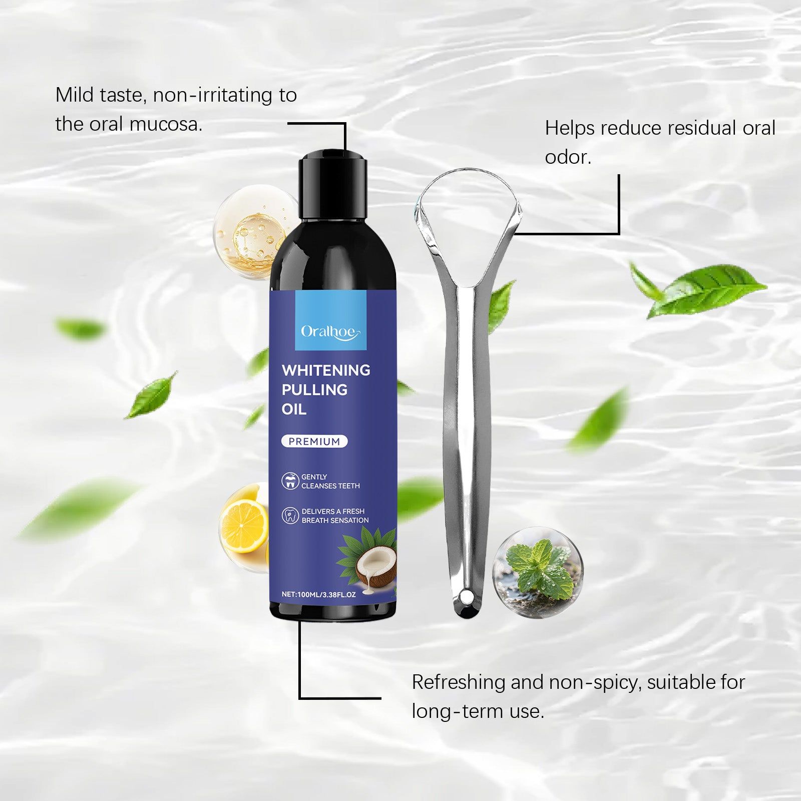 Coconut Mint Mouthwash, Fresh Breath, Clean Oral Cavity, Portable, Natural Fragrance ,1 set