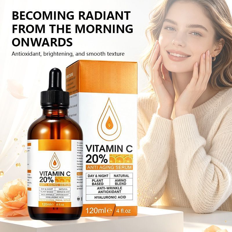 20% Vitamin C Facial Serum, Hydrating Antioxidant Facial Care Essence with Hyaluronic Acid, 120ml