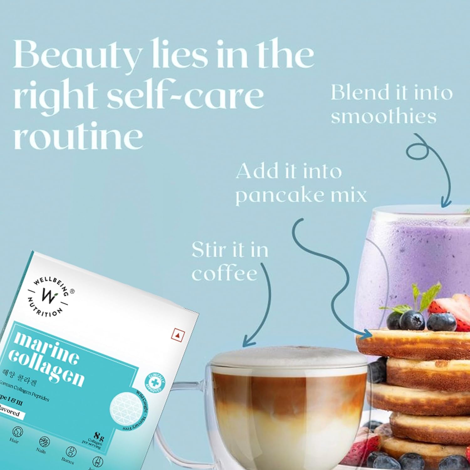 Wellbeing Nutrition Pure Korean Marine Collagen Supplements for Women & Men Unflavored - 6 Sachets