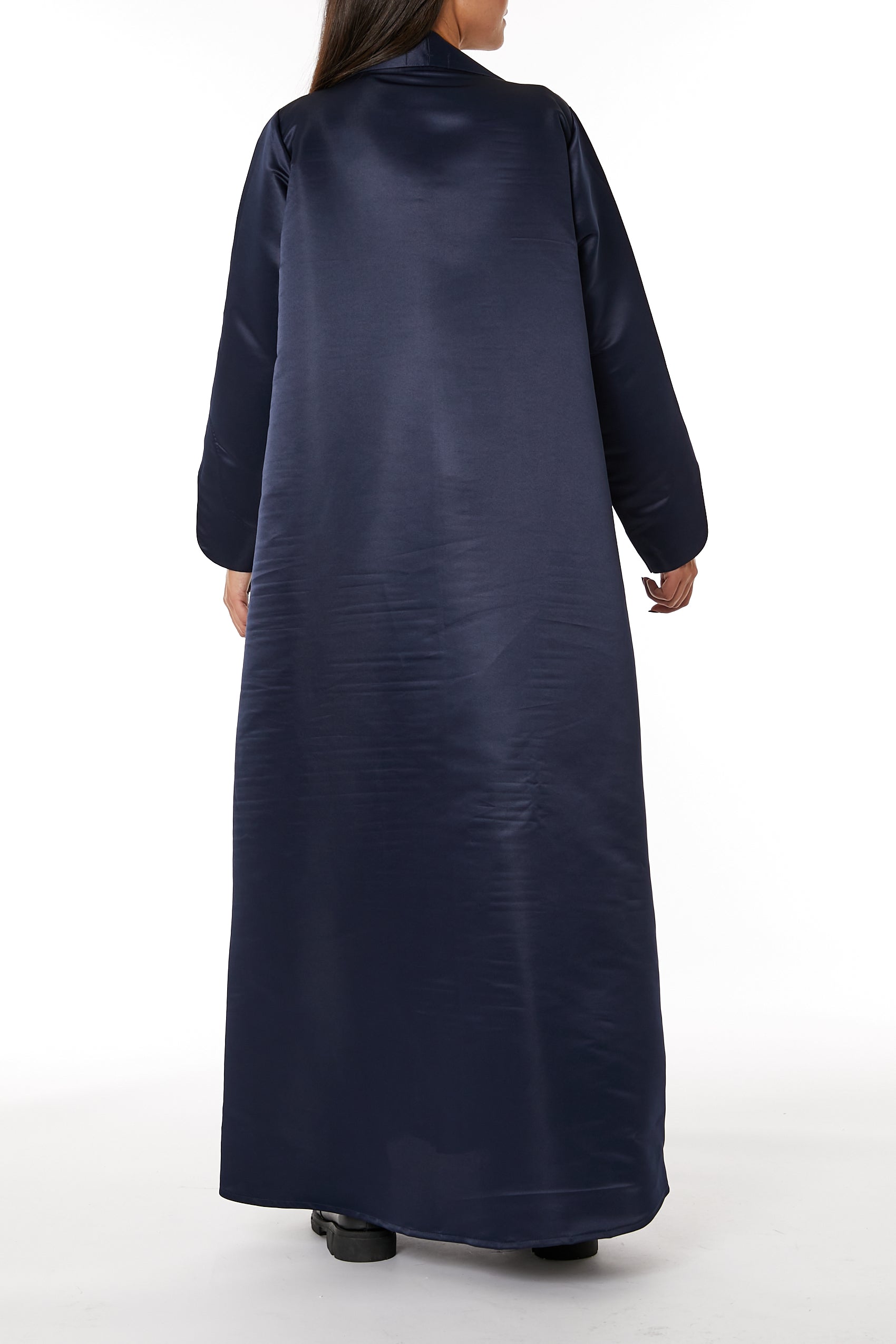 MOiSTREET Navy Bridal Satin Embroidered Open Abaya