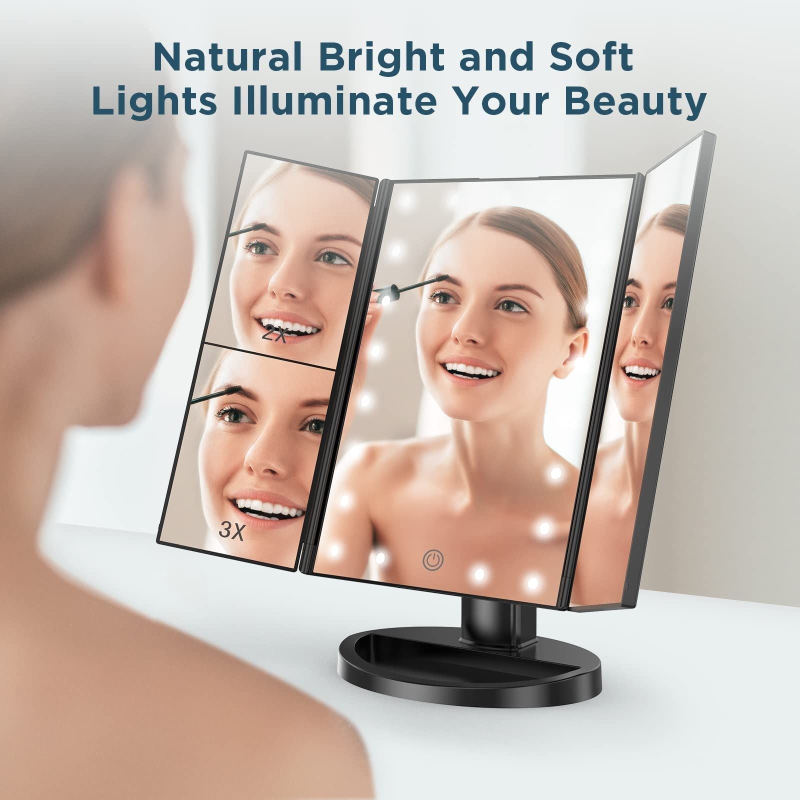 Makeup Mirror Foldable Triple Vanity Mirror With 22 LED Lights 2x 3X Magnification