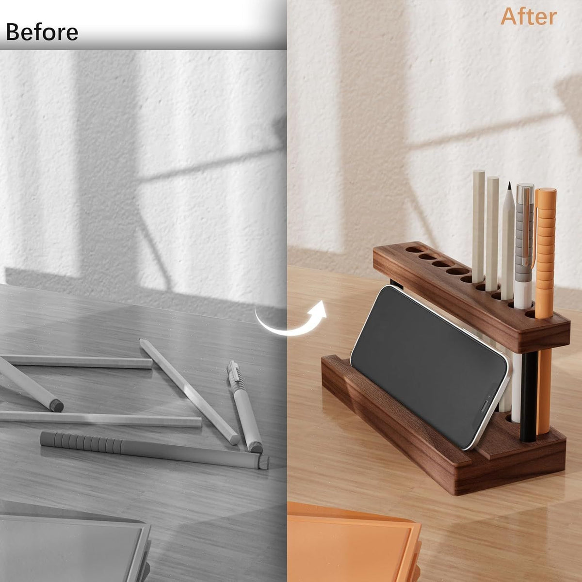 Wooden Pen Holder for Desk Crochet Hook Holder 9 Holes Storage Organizer for Crochet Tools