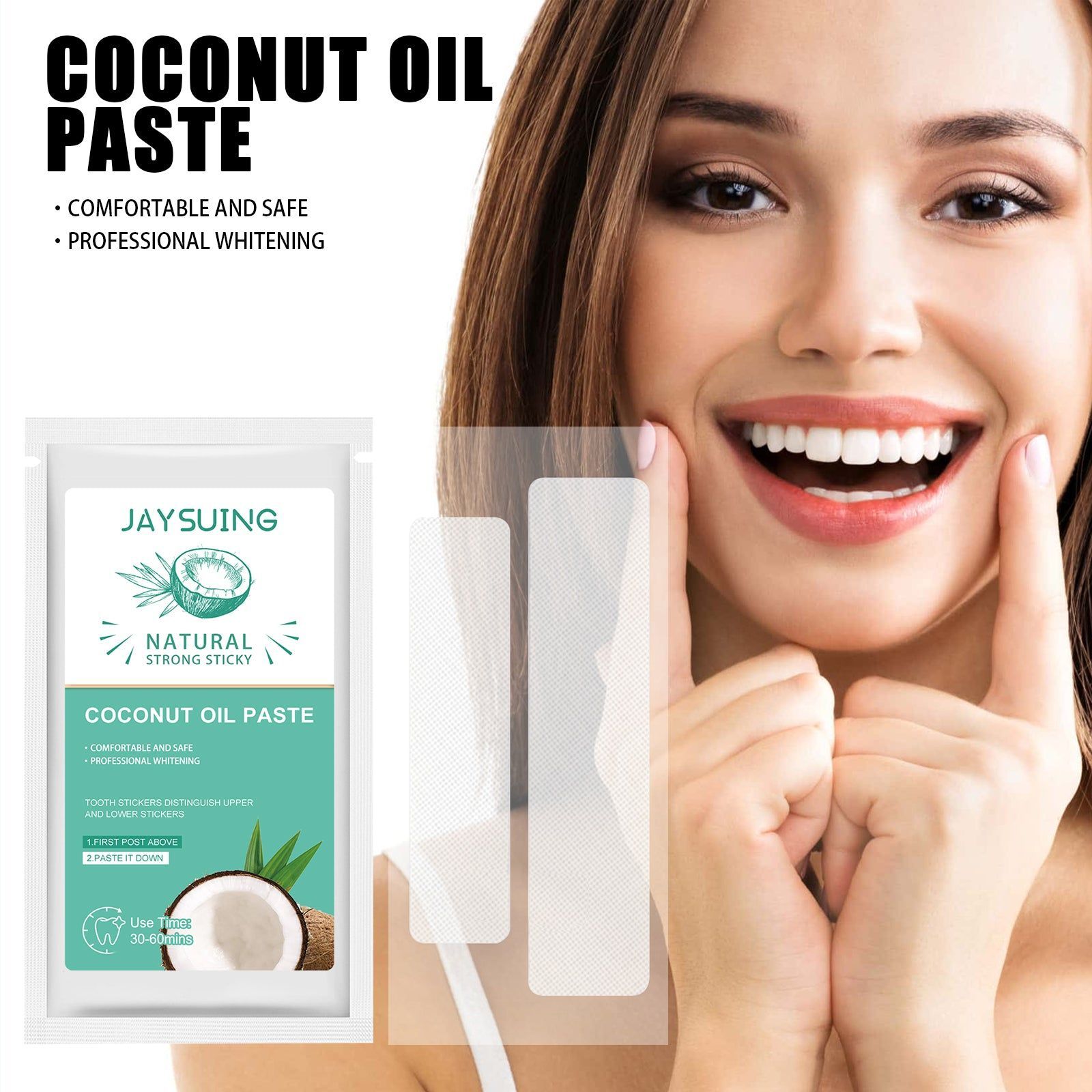 Coconut Oil Whitening Strips for Tartar Stain Care, Brighten Teeth, Remove Plaque ,1pcs