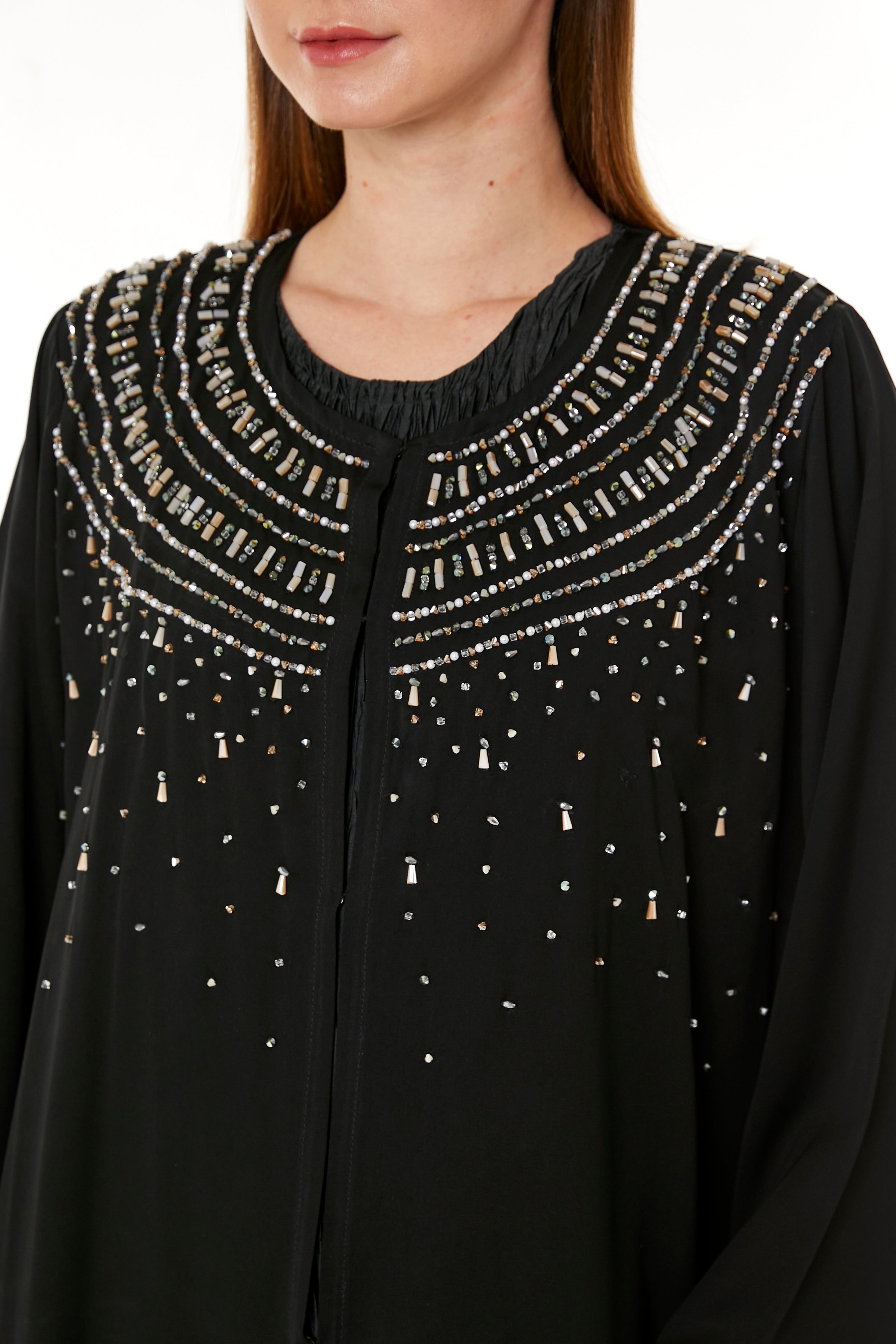Black Korean Nida Hand Embellished Abaya