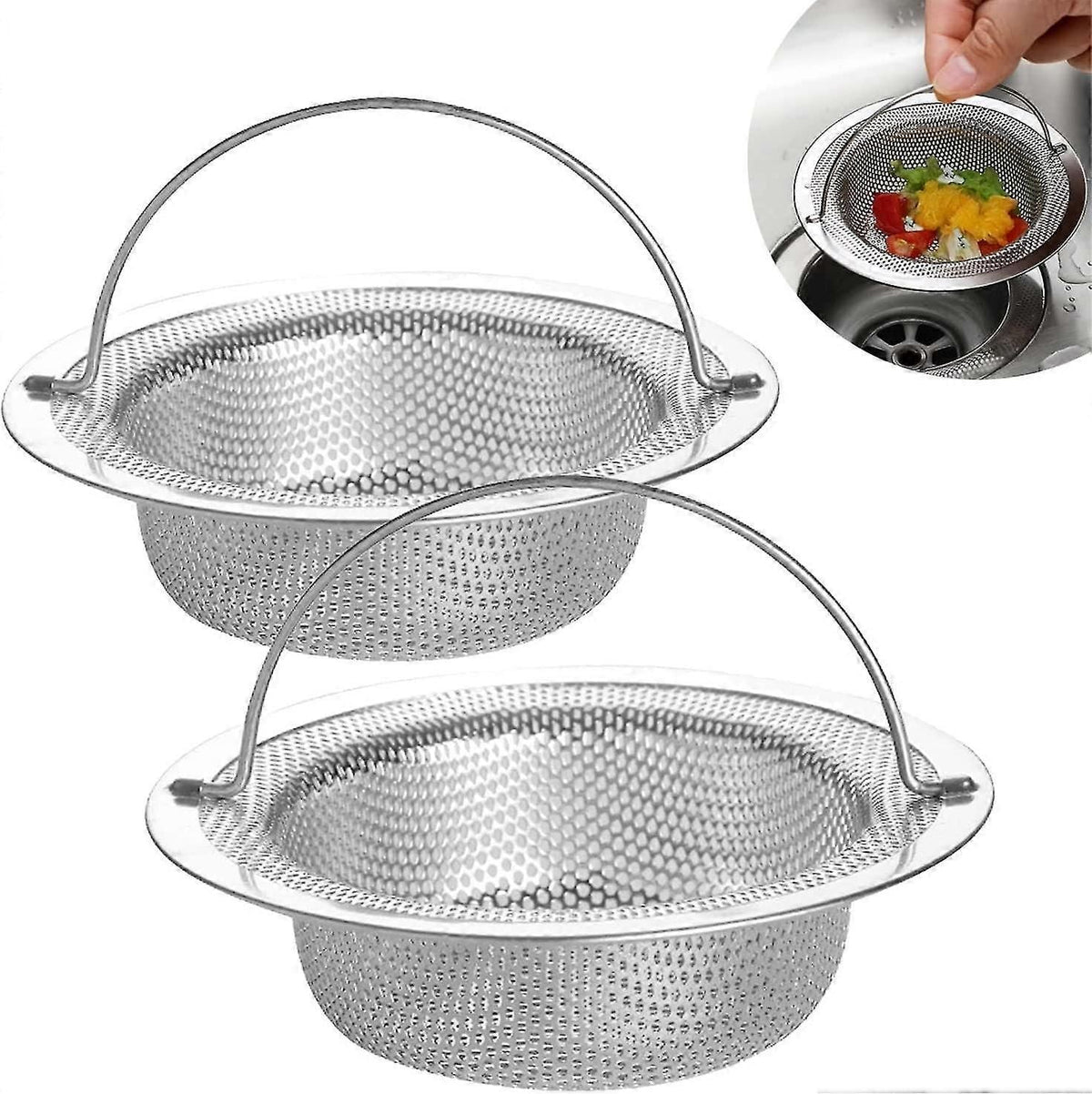 2 Pack Stainless Steel Kitchen Sink Strainers With Lift Up Handle
