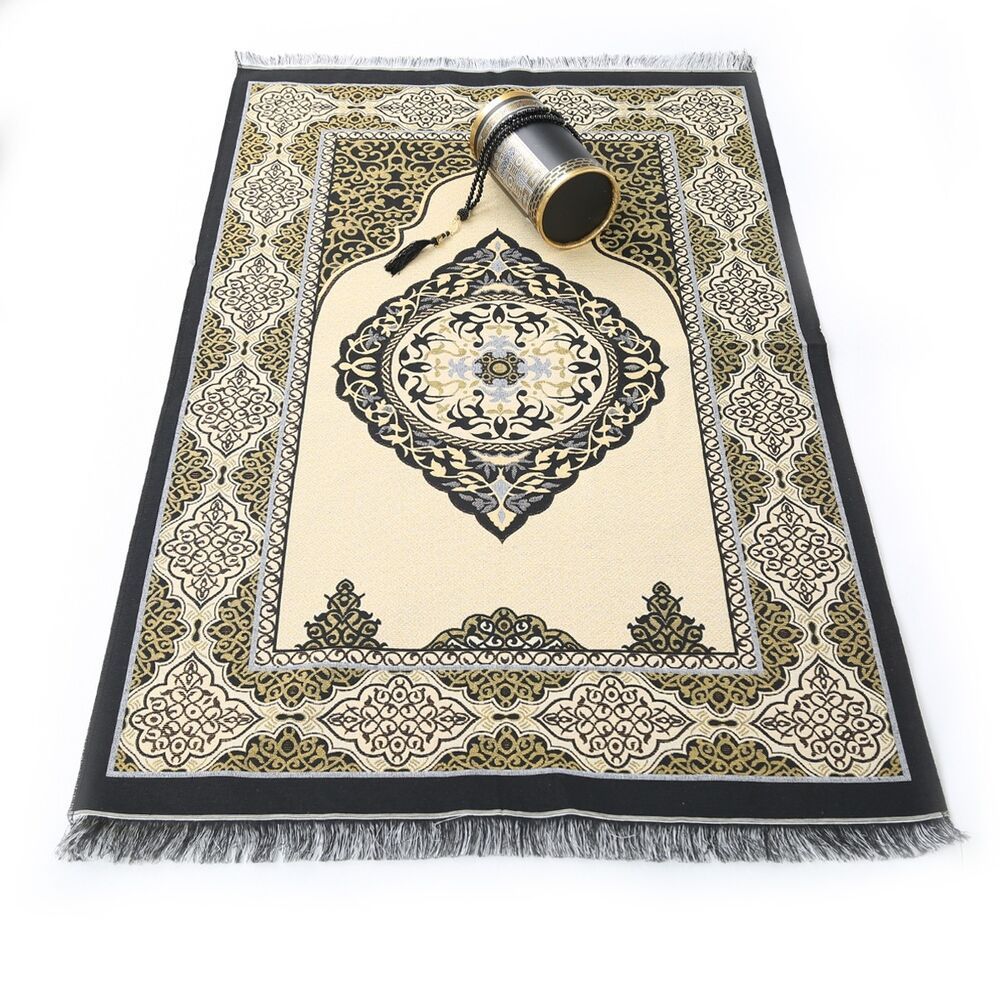 Gift Kaaba Prayer Rug With Cylinder Box , Set With Pearl Rosary