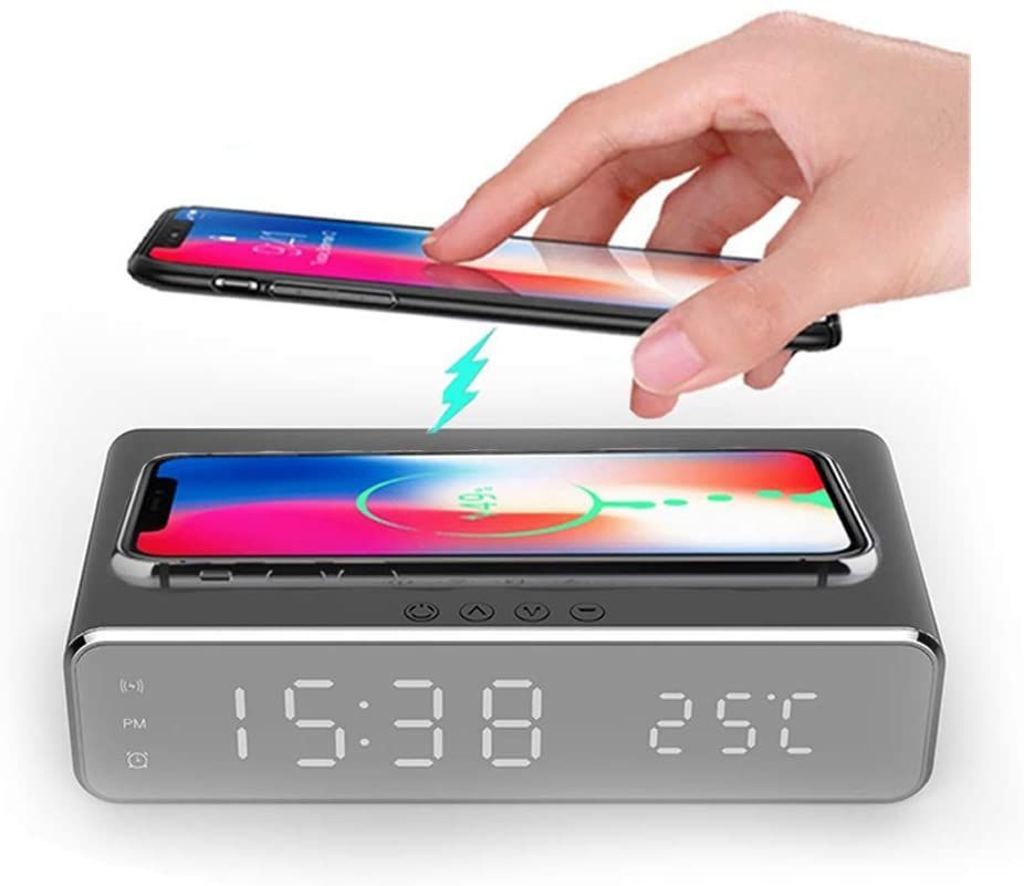 LED Wireless Charger Pad Dock Alarm Clock With Time Temperature Display