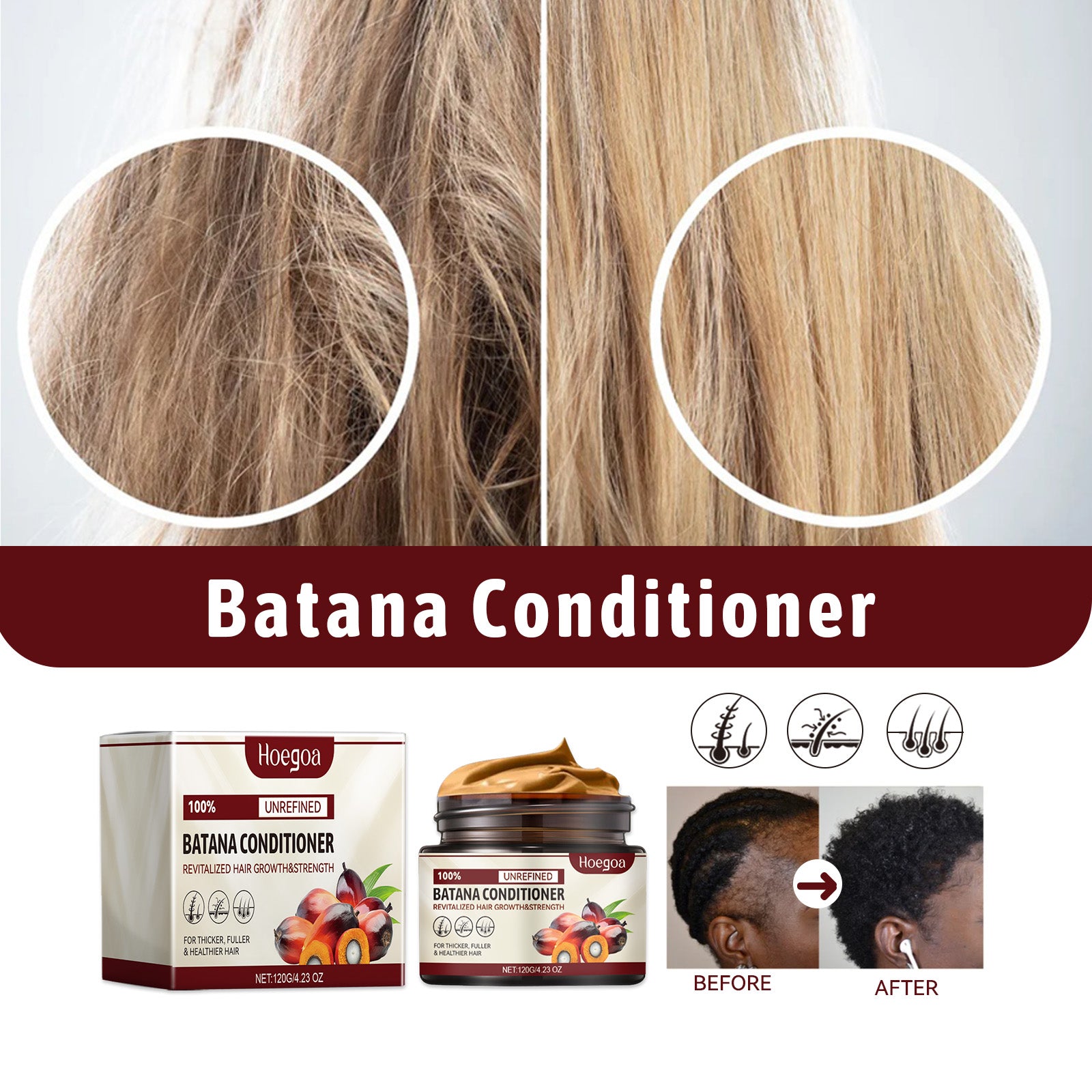 Batana Conditioner for Smooth Hair, Volumizing, Repair, Nourishing, Long-Lasting Moisture ,120g